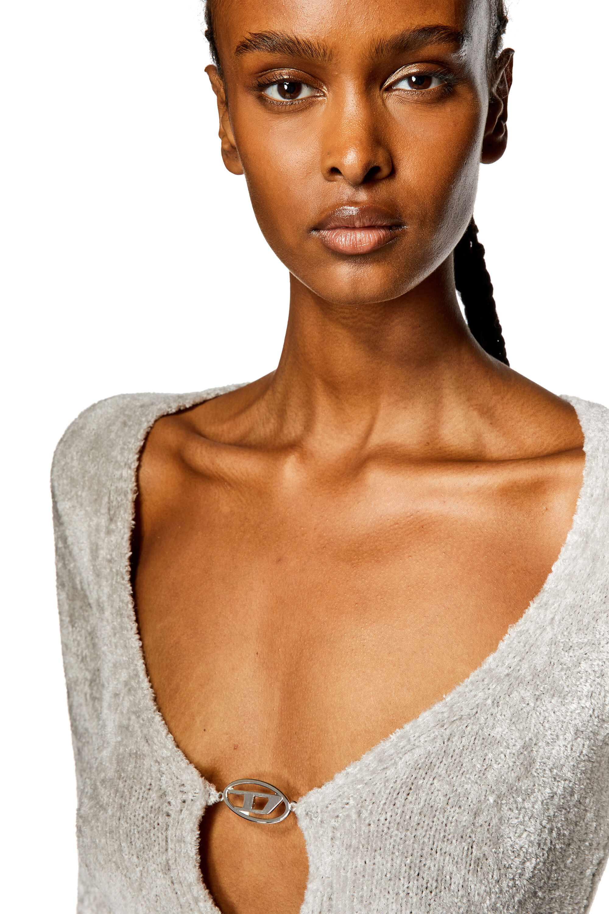 Women's Short chenille dress with deep neckline | Grey | Diesel