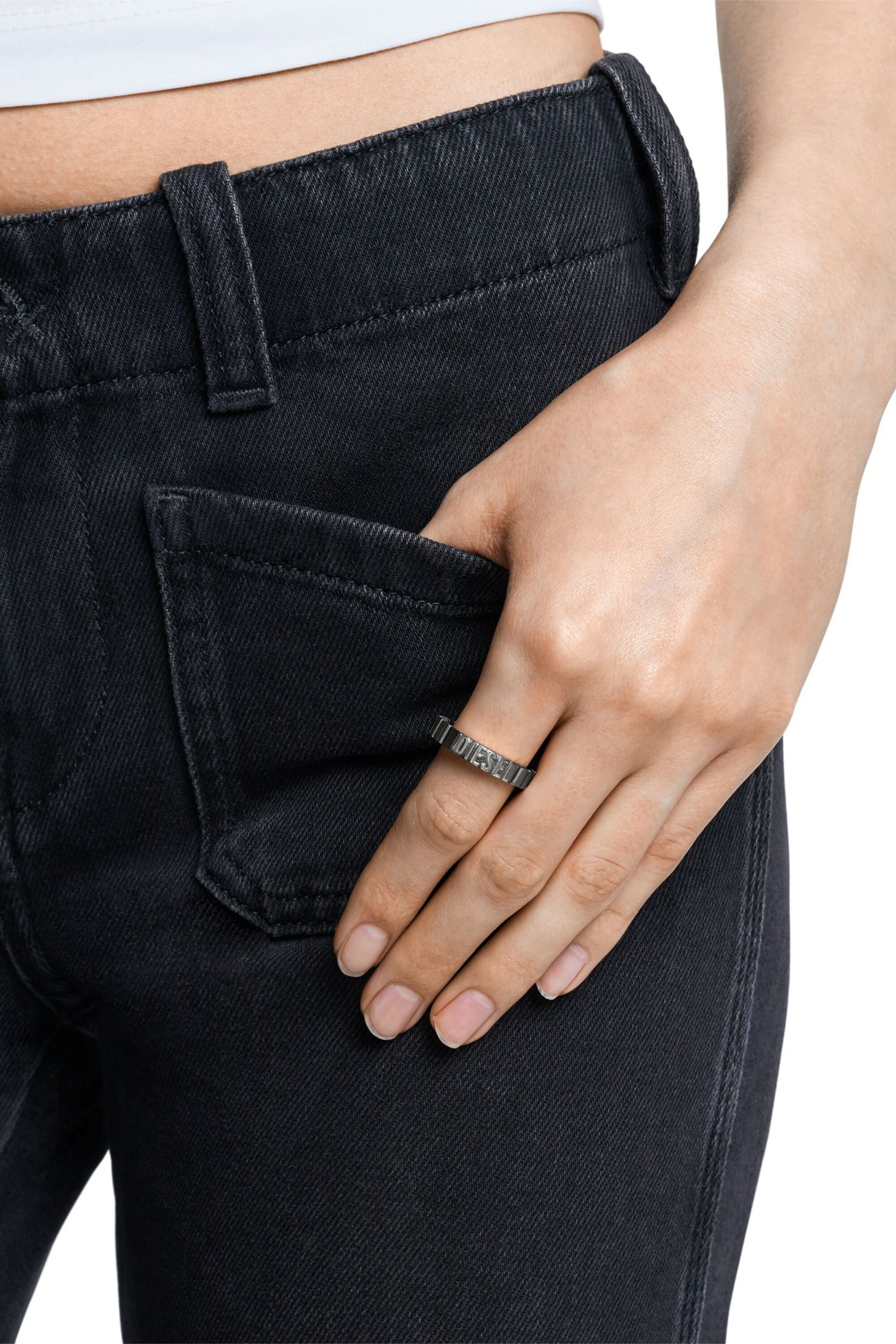 DIESEL ステンレススチール製バンドリング DIESEL(ディーゼル) Stainless Steel Band Ringリング シルバー