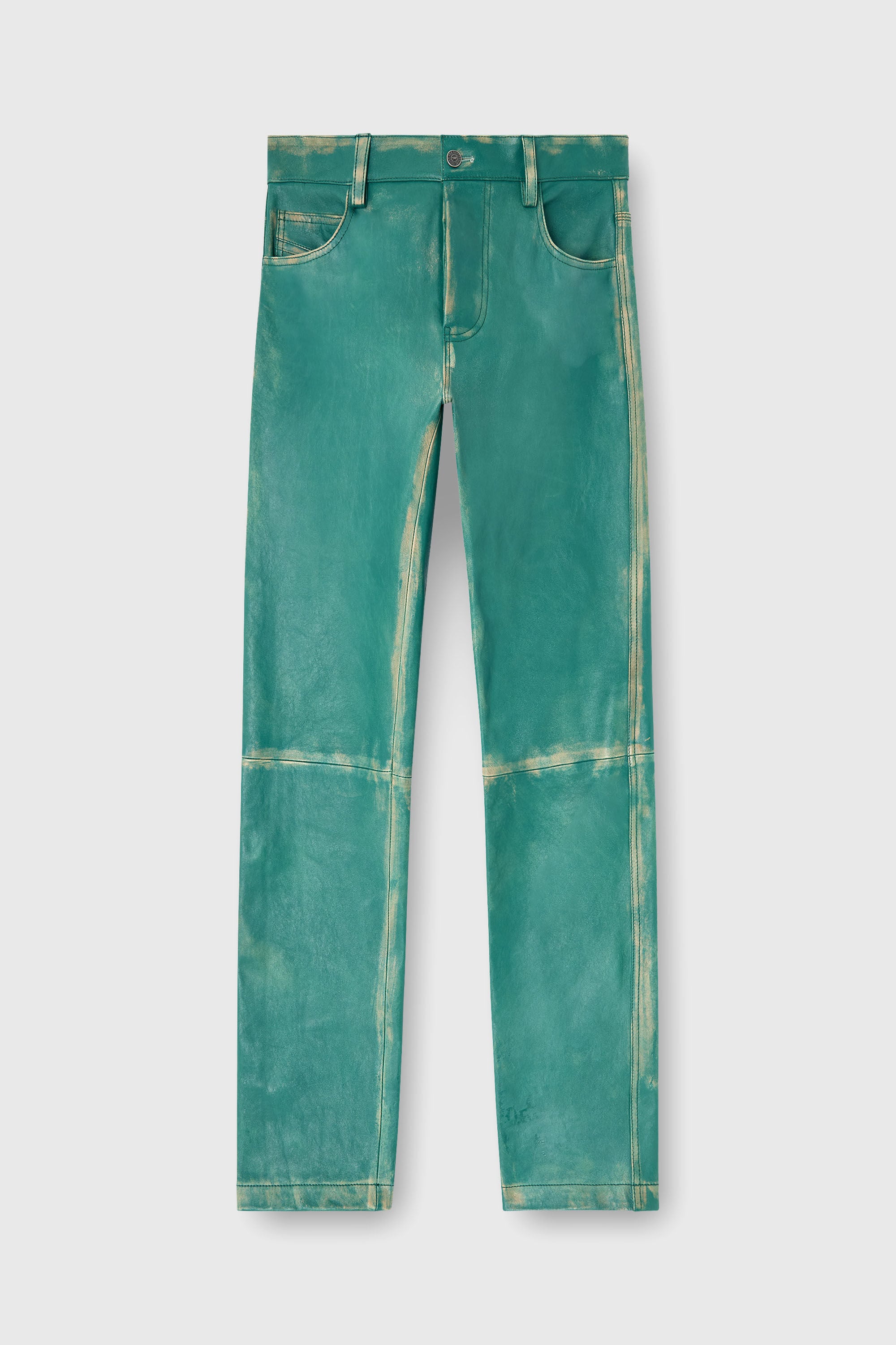 Diesel - P-OCKET, Male's Pants in treated leather in Dark Green - 2