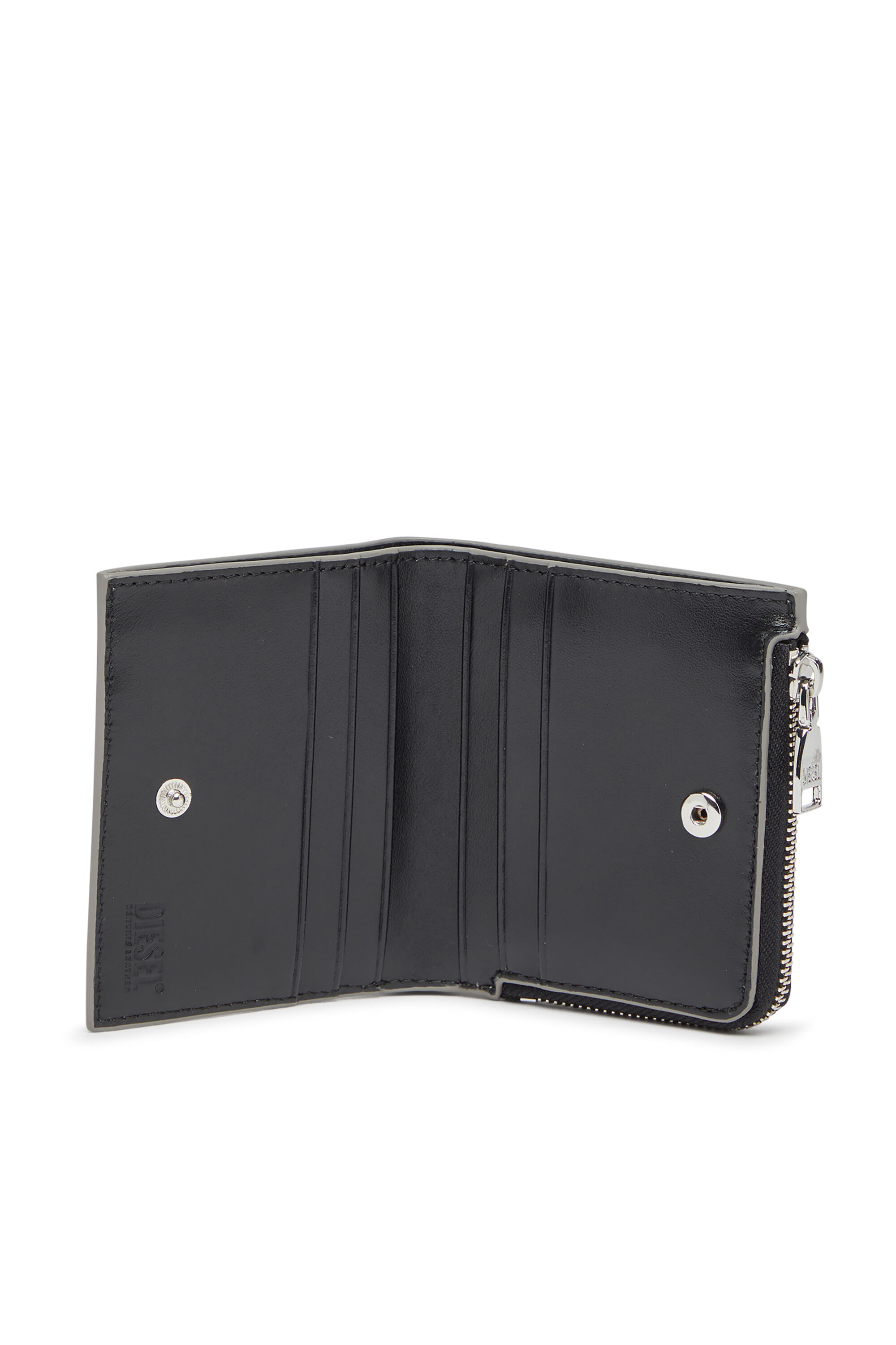 Women's Bi-fold card holder in mirrored leather | Silver