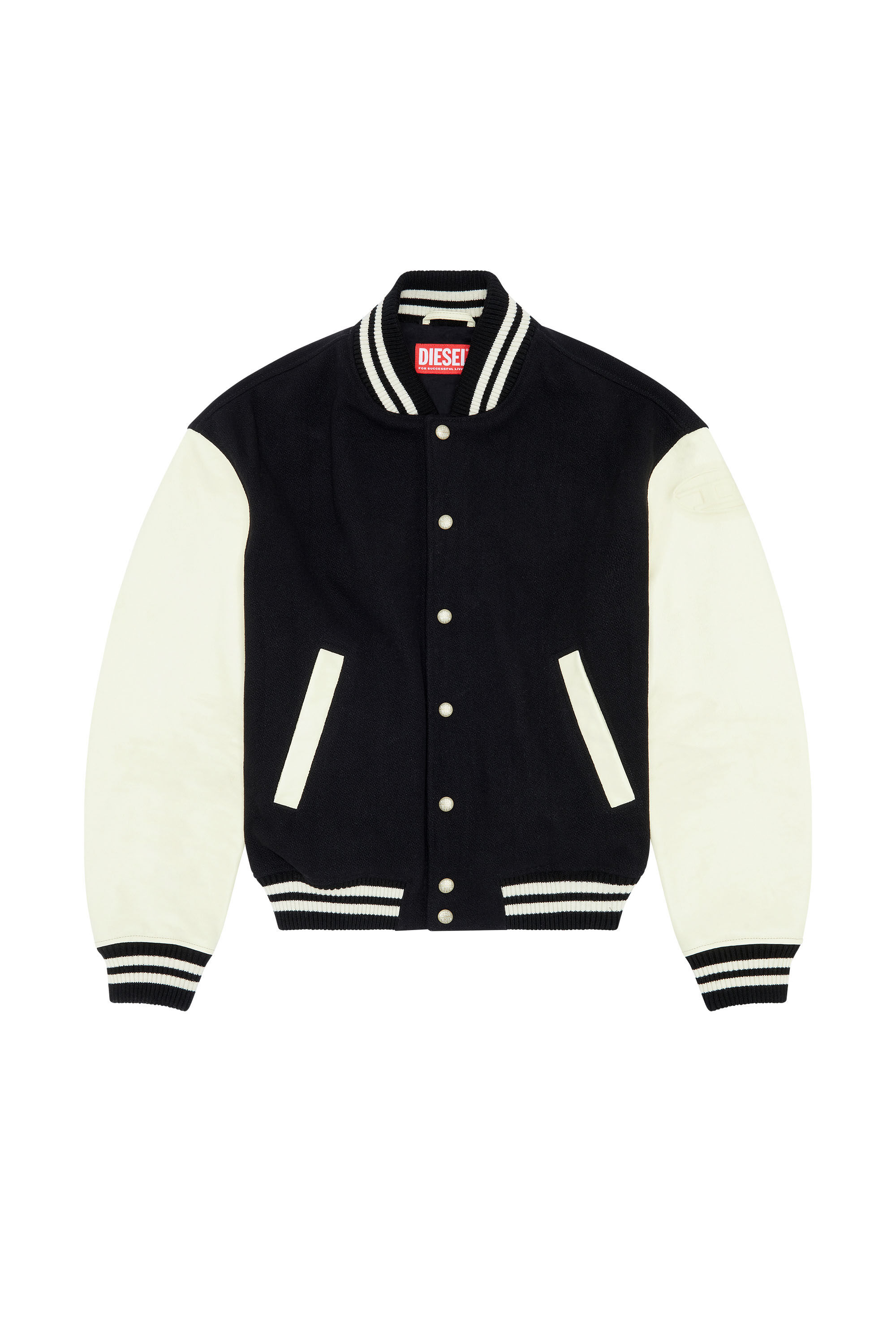 Diesel - L-FRANZ, Bomber en cuir et en laine Homme in Polychrome - 2