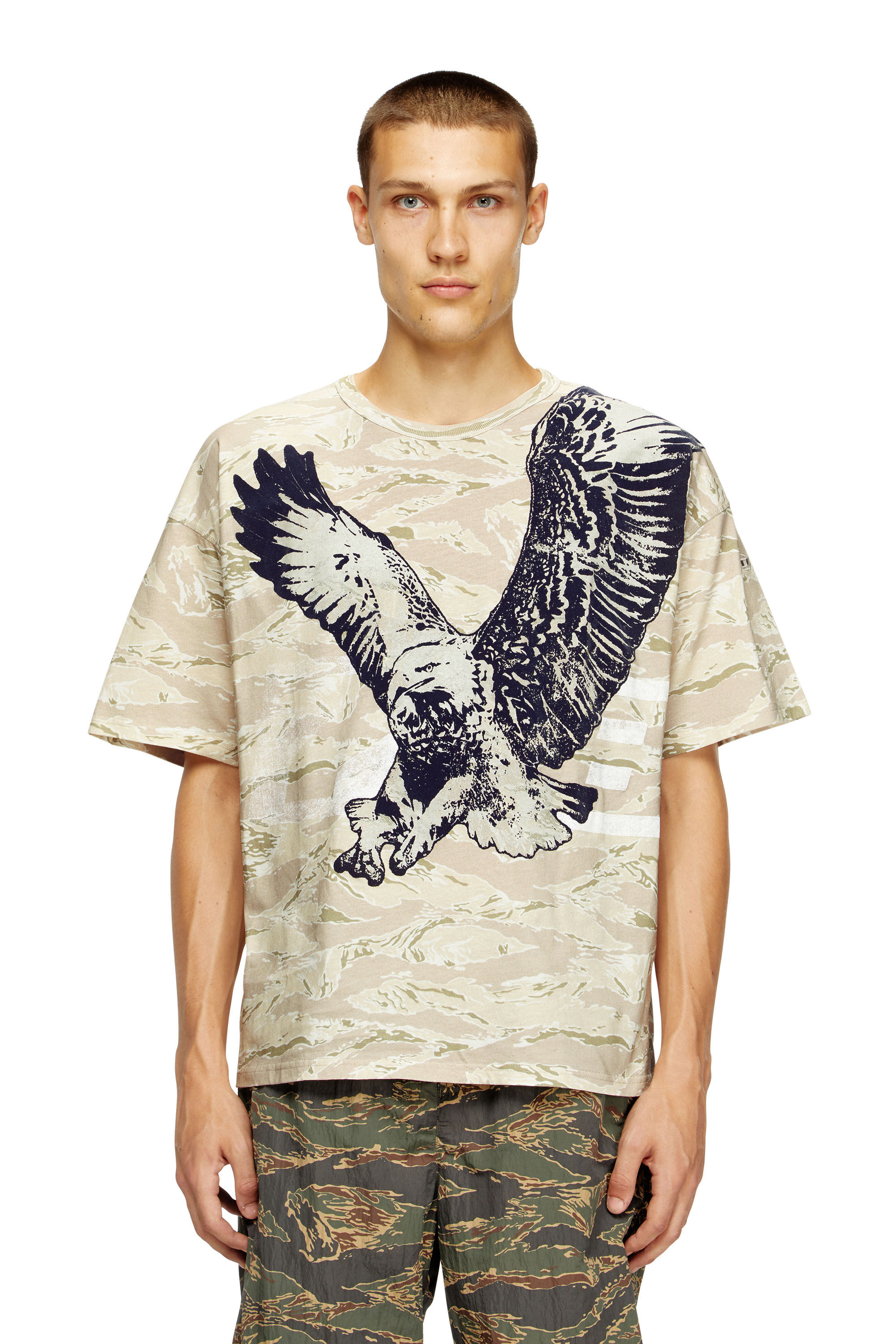 Diesel - T-BOXT-T14, Male's Camo T-shirt with eagle print in Beige - 3