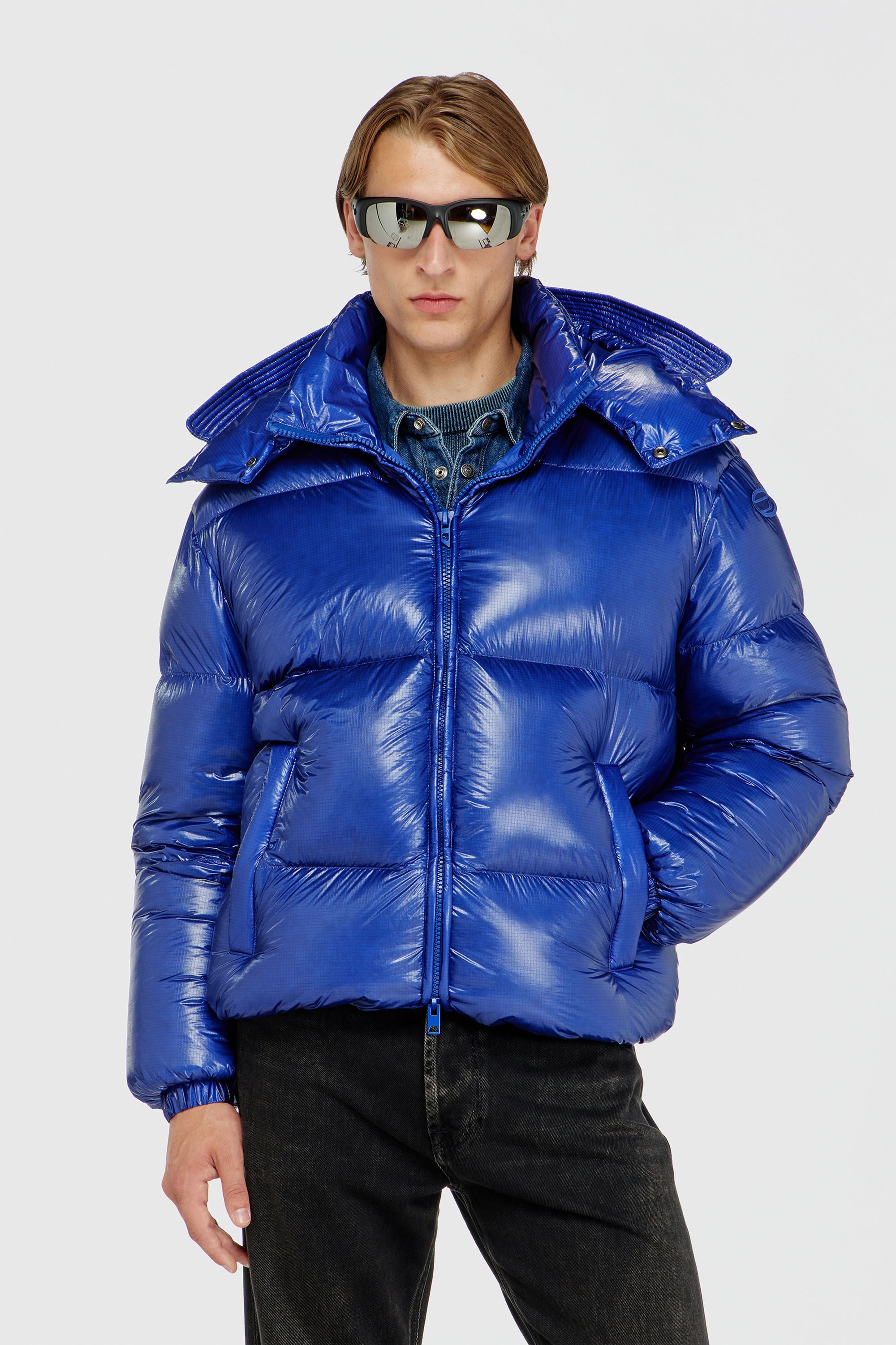 Diesel - W-ROLFYS-WRD-BKCP, Man's Down puffer jacket with detachable hood in Blue - 3
