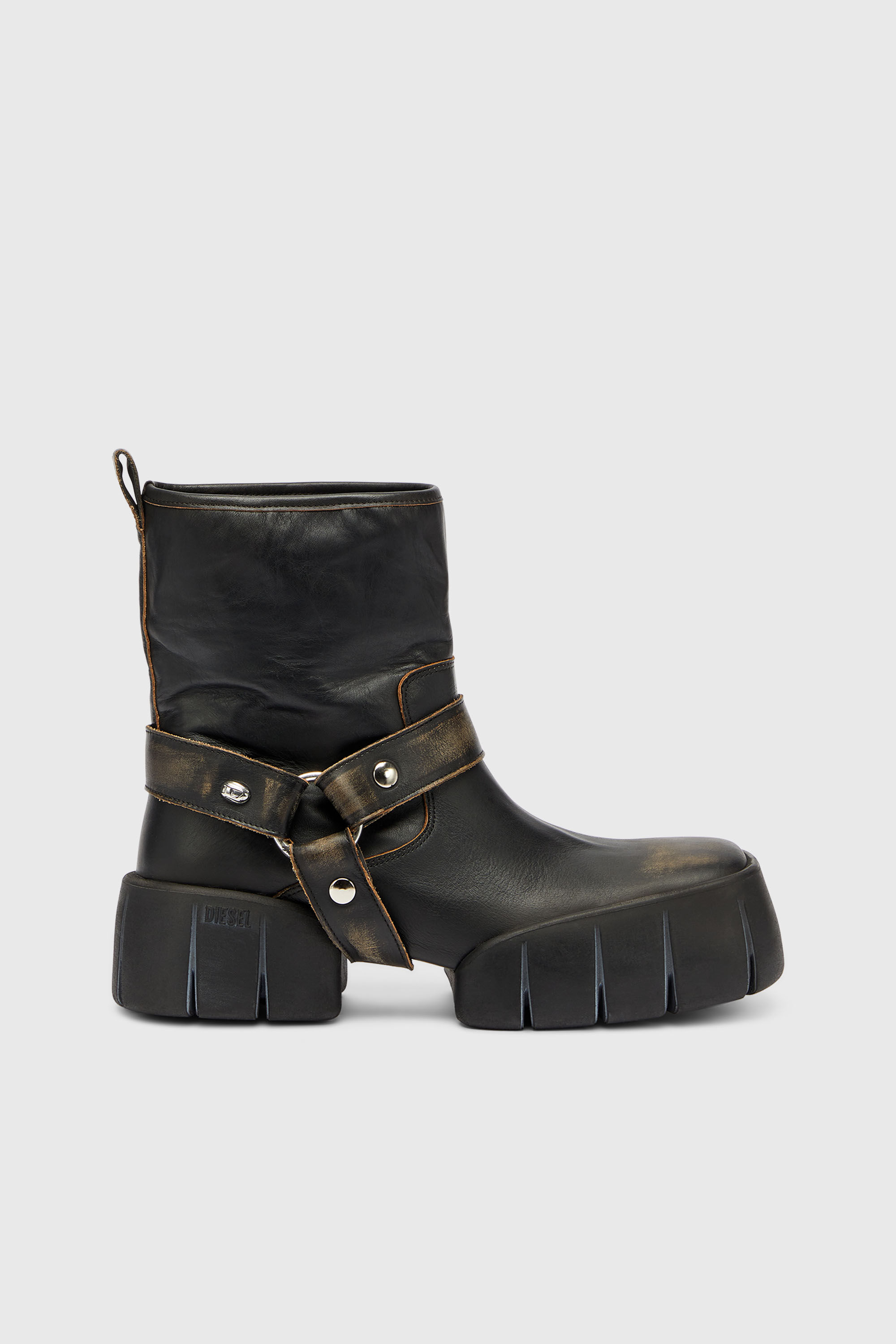 靴 diesel boots 36 Men's D-Tex - Biker boots in distressed leather | Brown | Diesel US