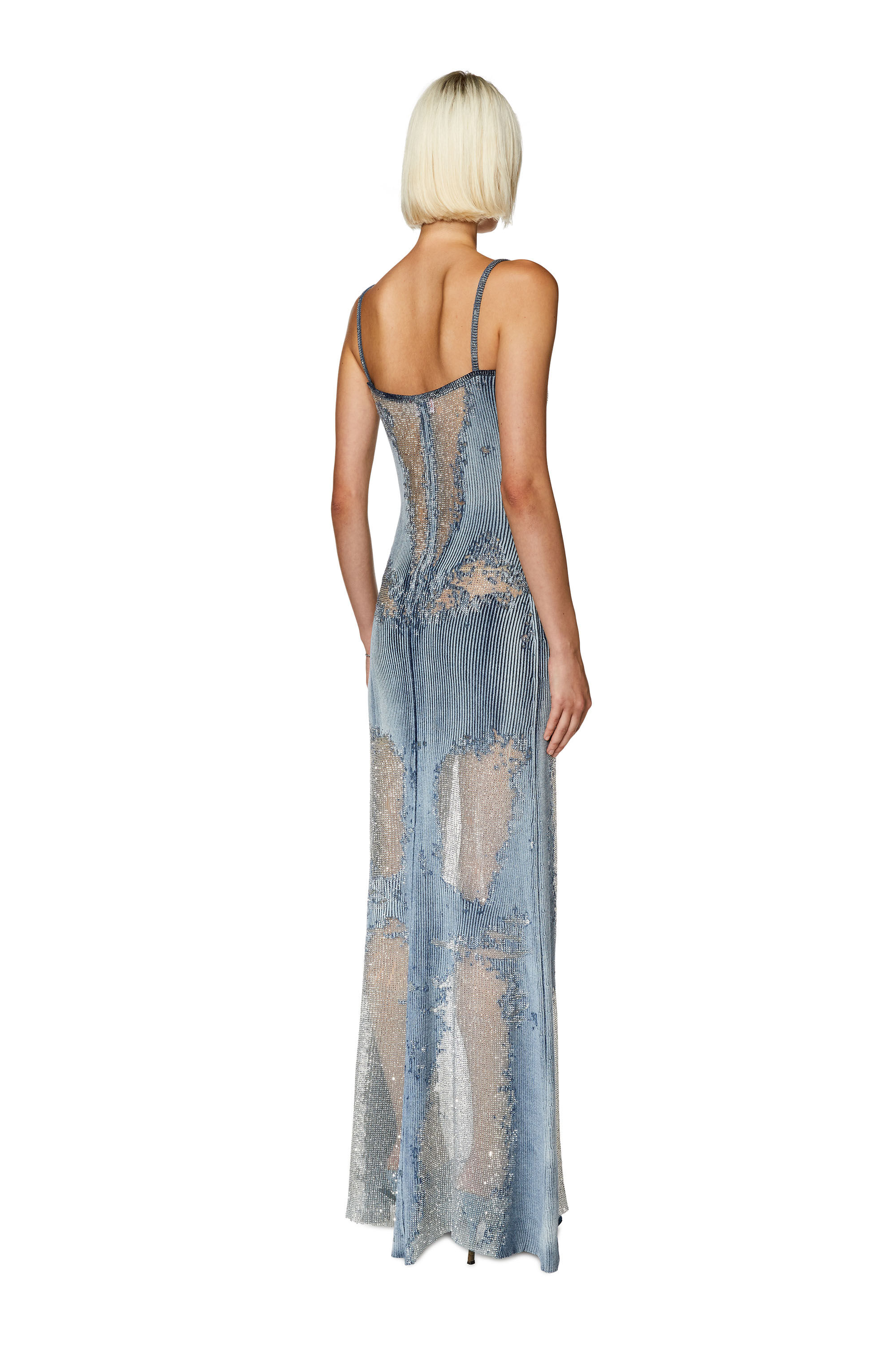 Diesel - M-CLAUDIA, Female's Ribbed dress with see-through effect in Medium Blue - 3