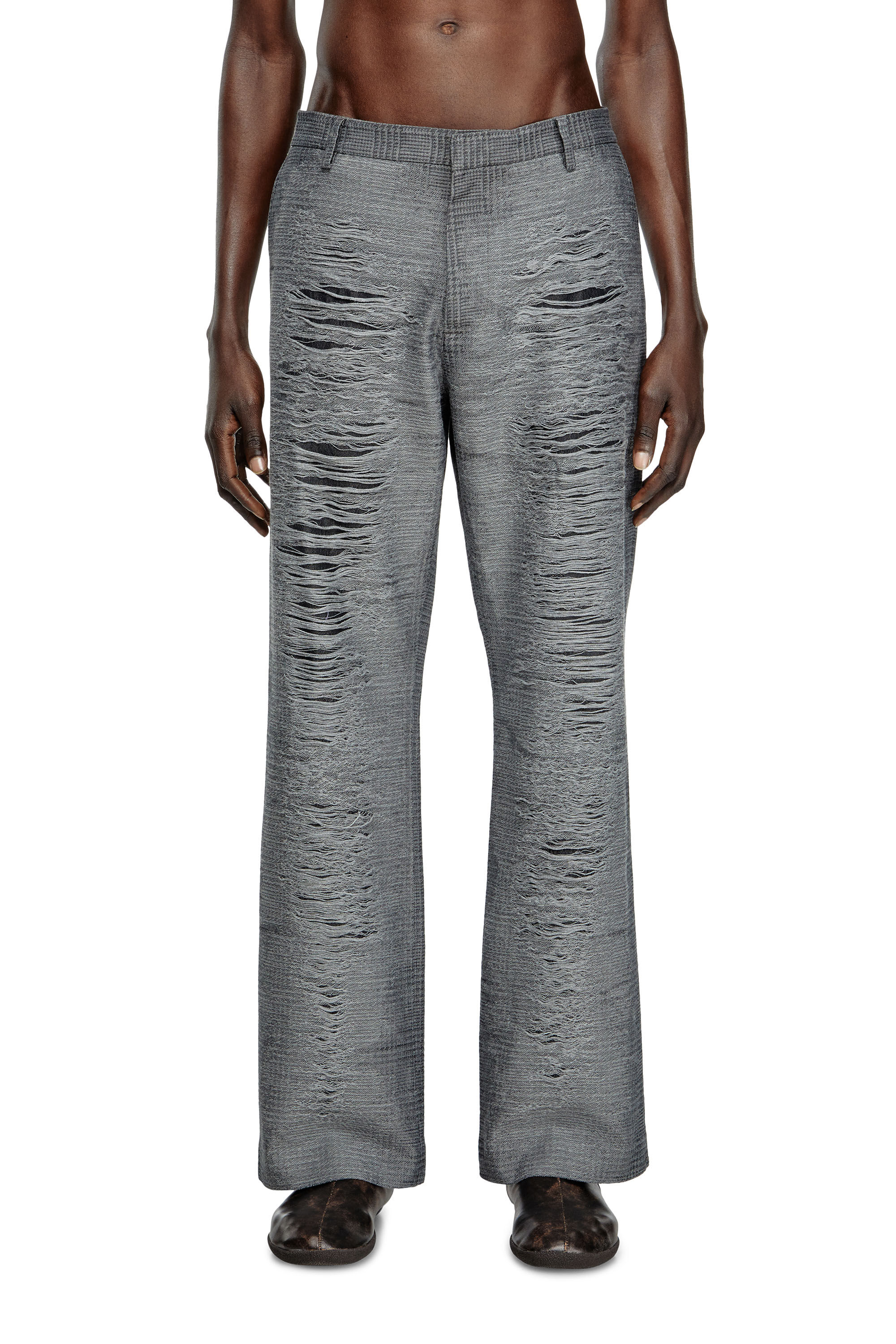 Men's Checked pants with slashed front | Grey | Diesel US