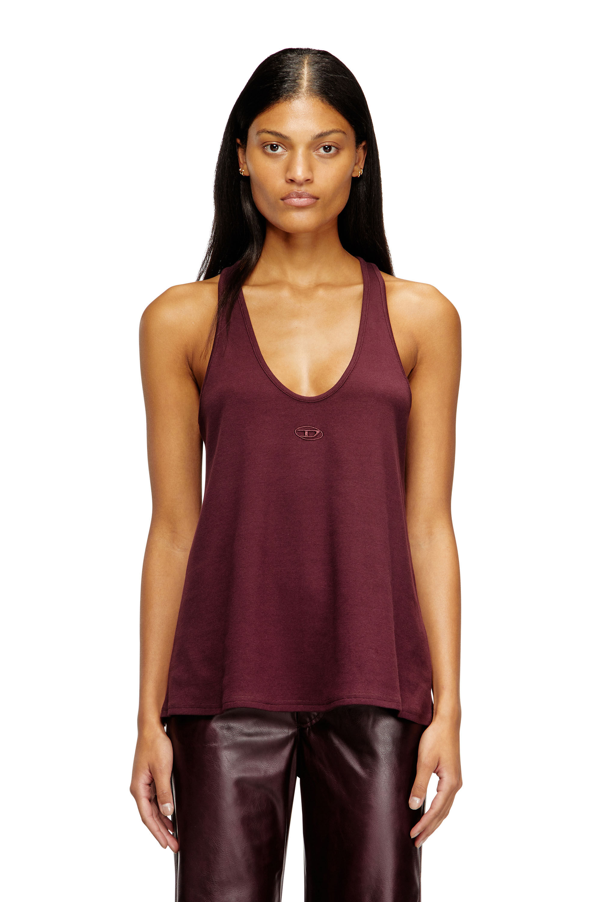 Diesel - FR-T-IPSYA, Female's Burgundy tank top with Oval D detail in Burgundy - 3