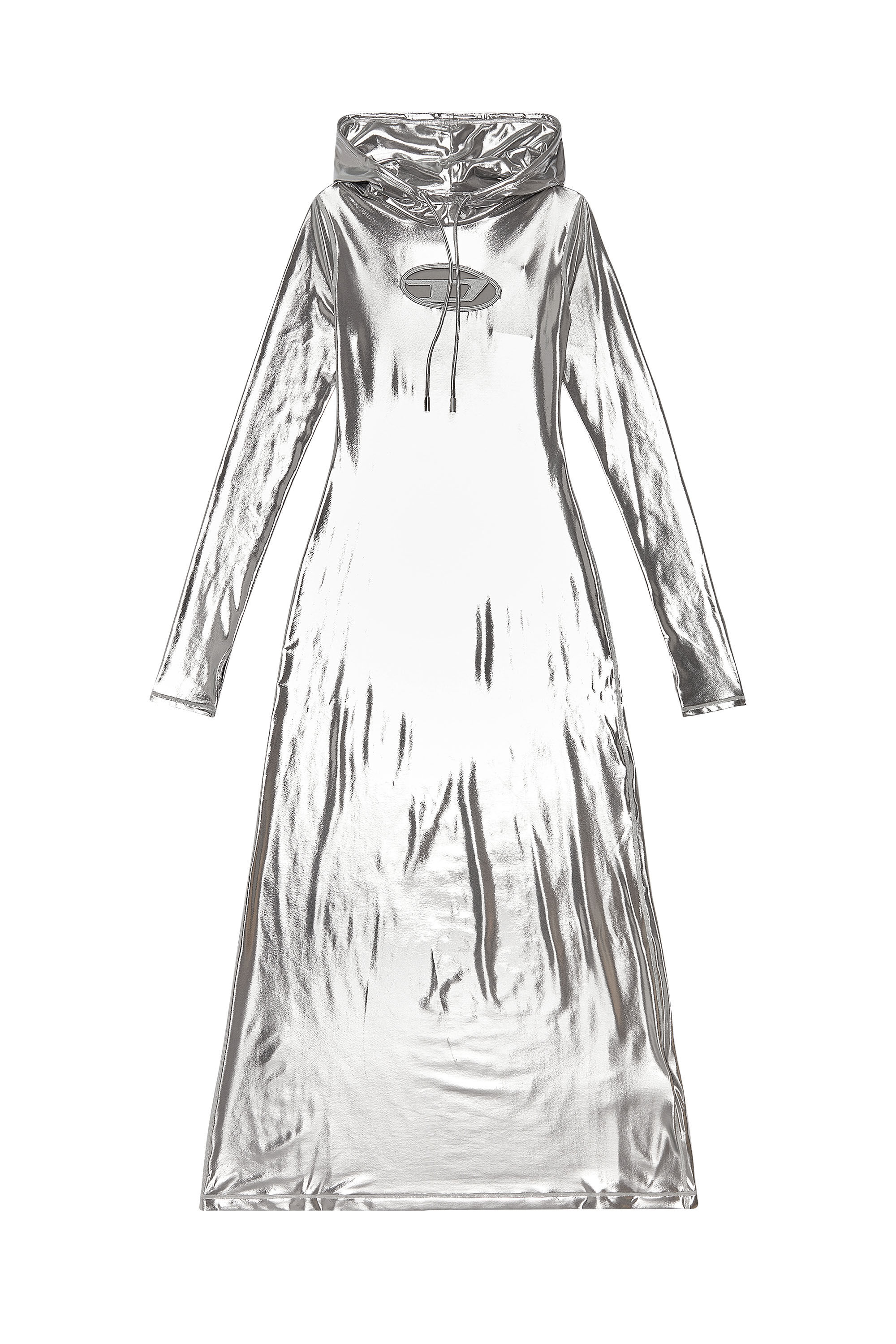 Women's Hoodie dress with shiny foil coating | Grey | Diesel Women's Hoodie dress with shiny foil coating | Grey | Diesel