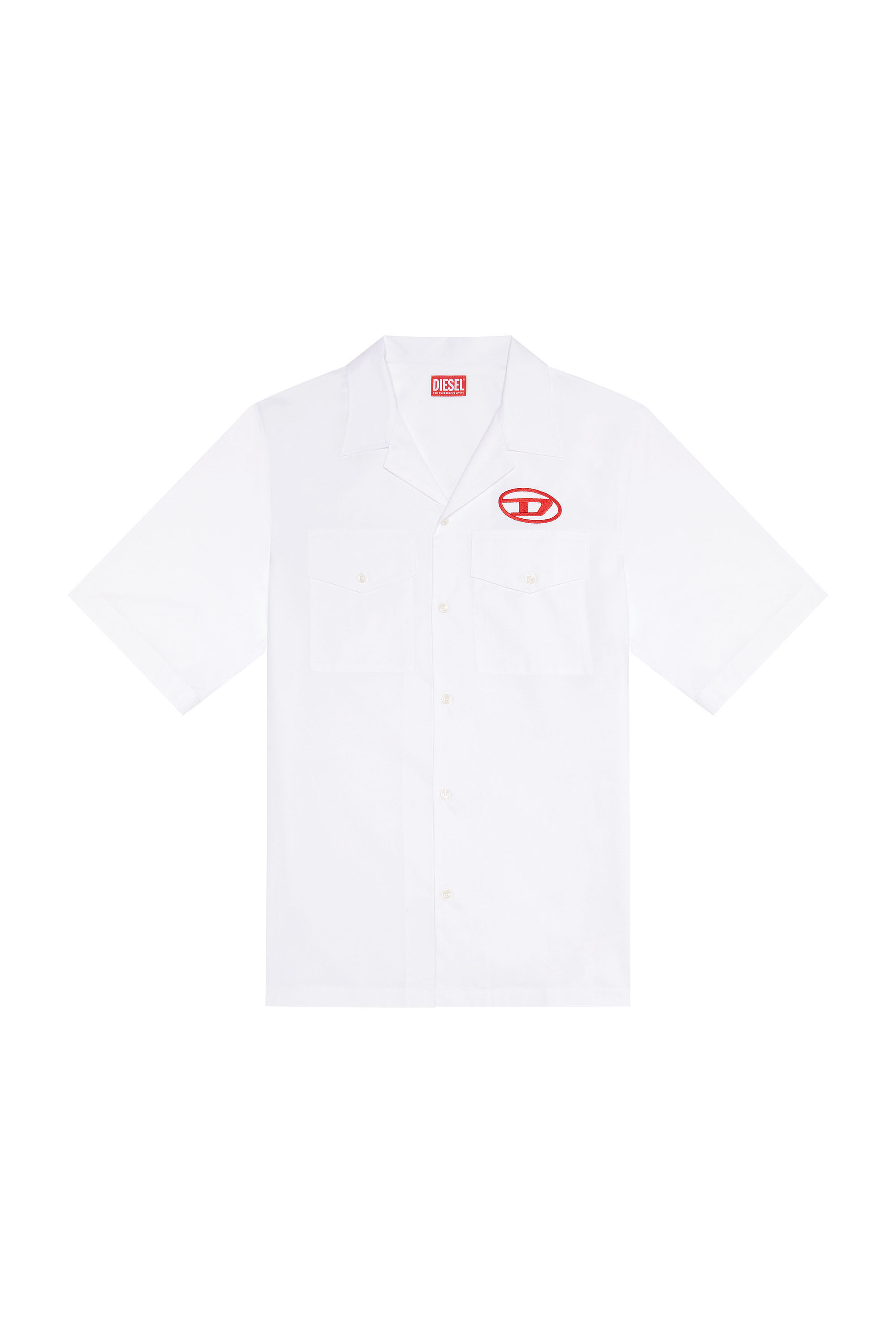 Diesel - S-MAC-22-B, Man's Bowling shirt with embroidered logo in White/Red - 2
