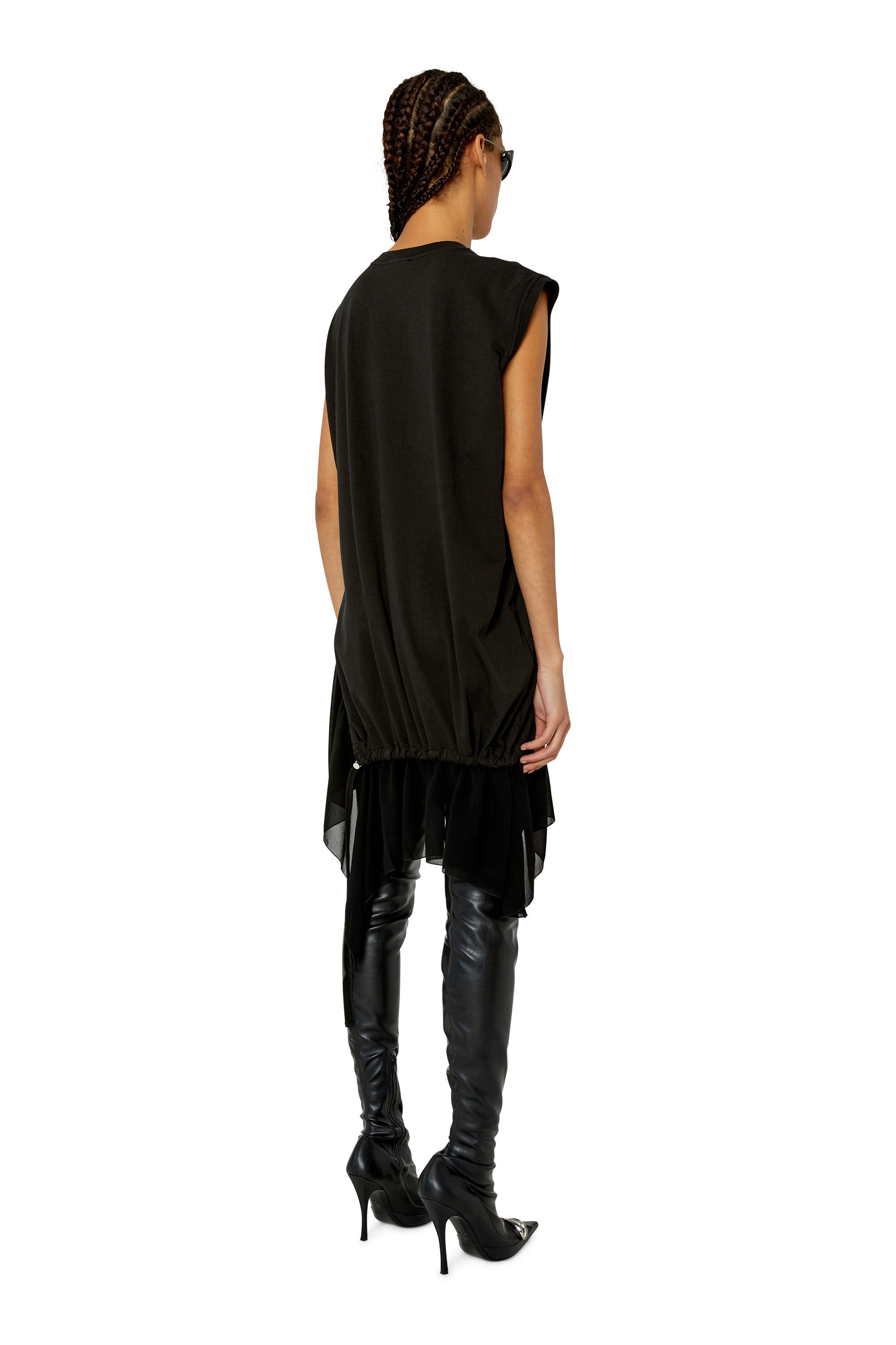 Diesel - D-ROLLETTY, Woman's T-shirt dress with georgette hem in Black - 3