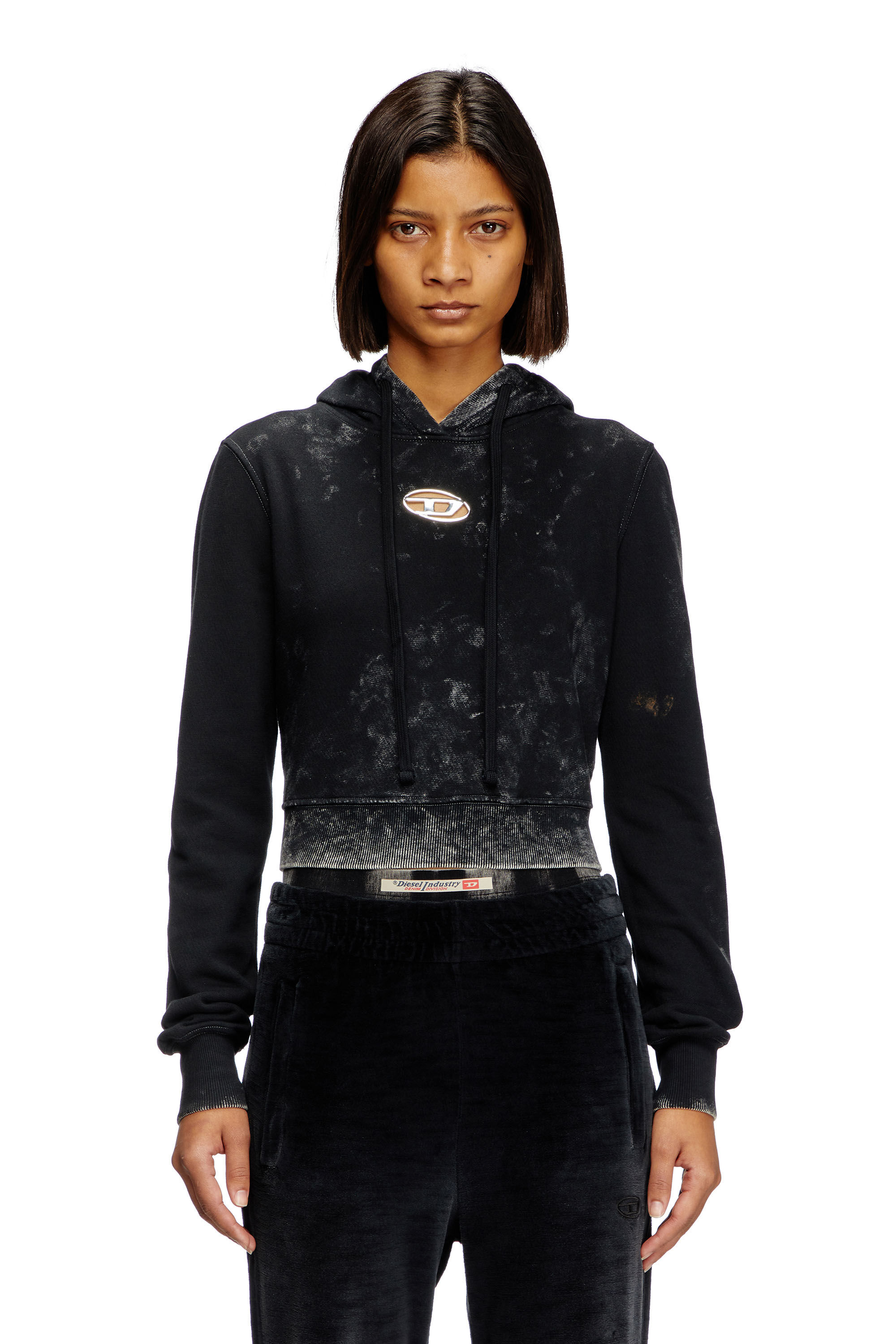 Women's Faded cut-out hoodie with metal logo | Black | Diesel