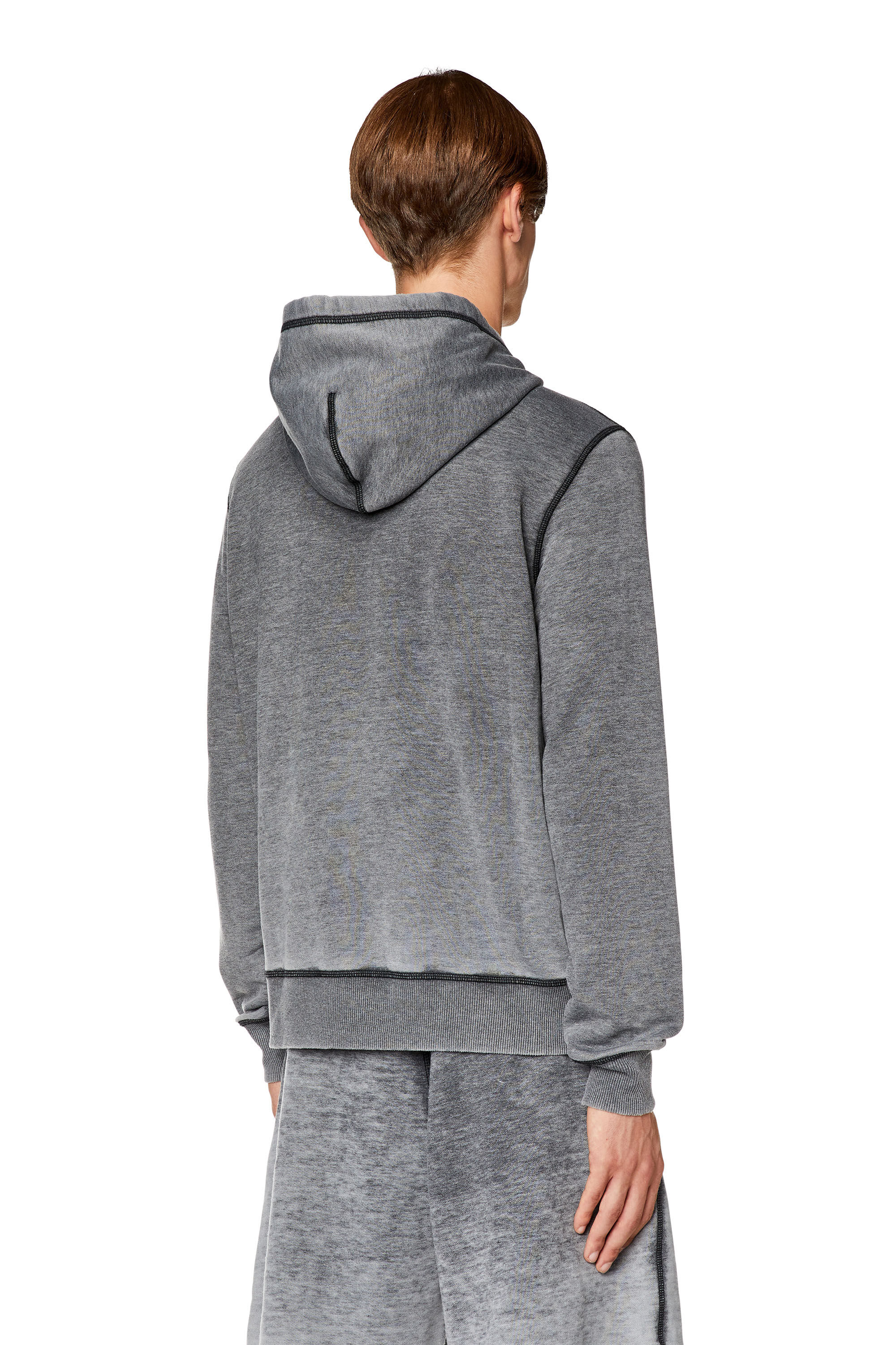 Diesel - S-GINN-HOOD-ZIP-L1, Sweat-shirt à capuche zippé dévoré avec logo Homme in Noir - 4