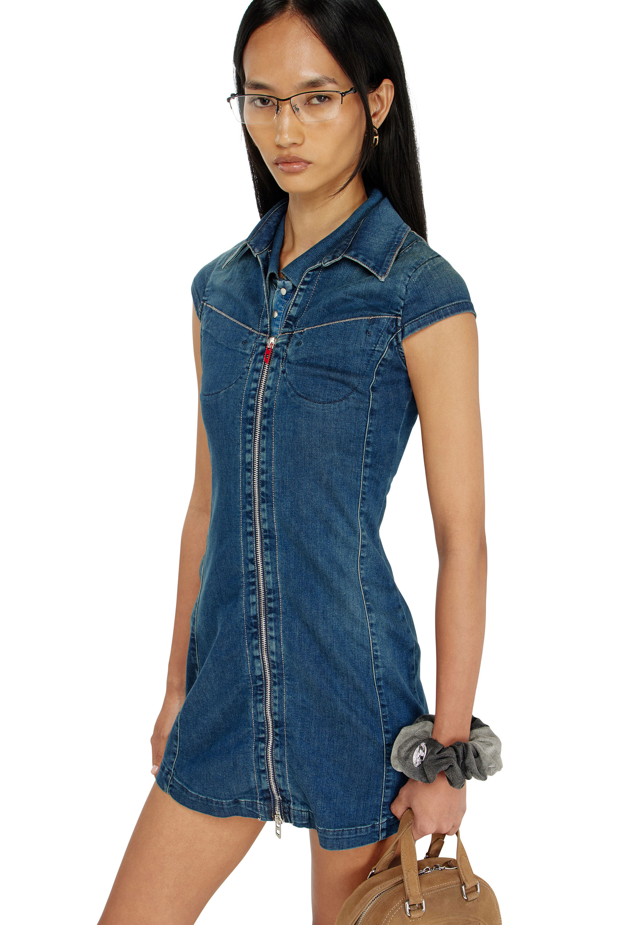 Women's Denim shirt dress with full zip | Blue | Diesel {{Country}}