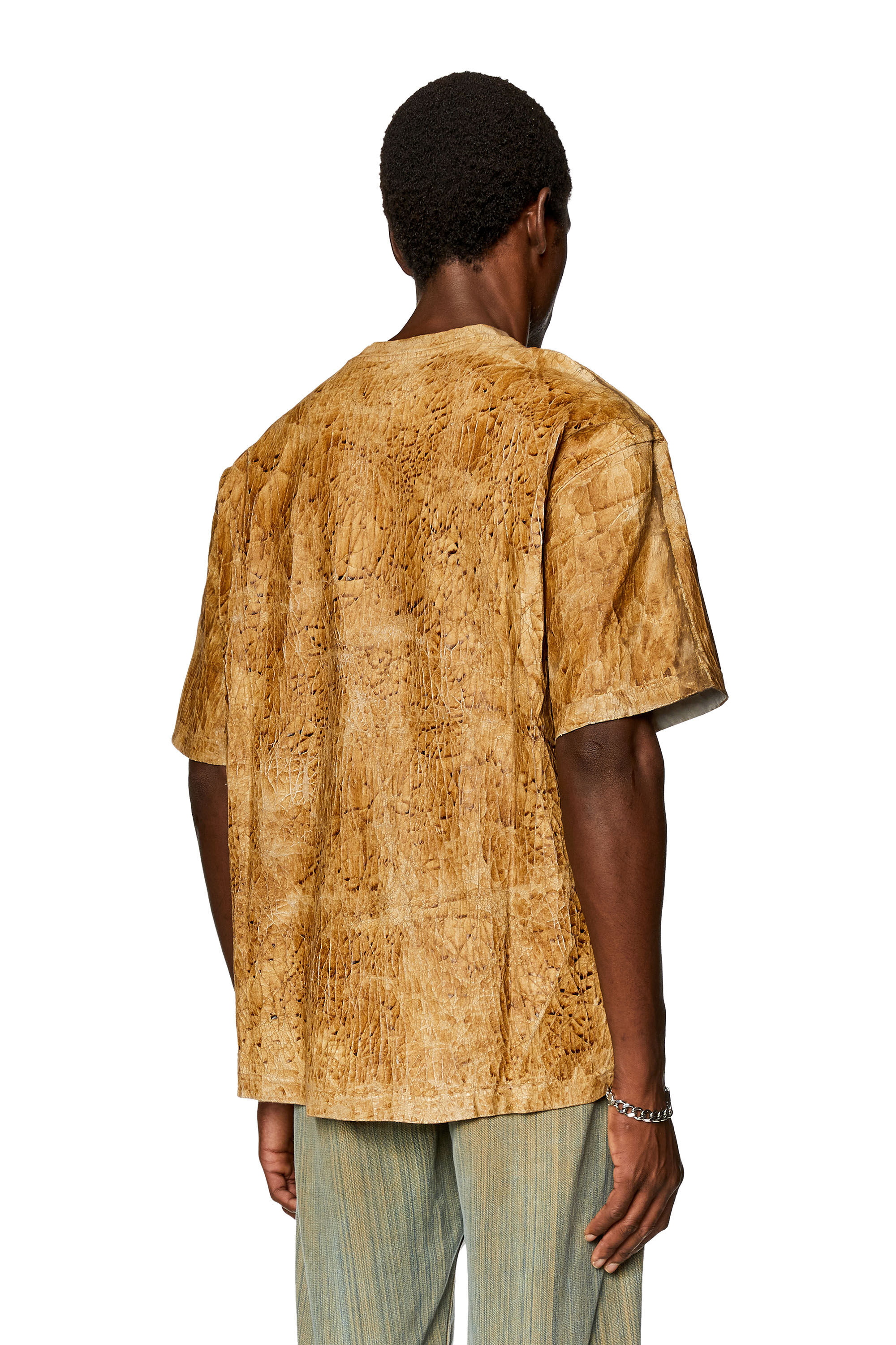 Diesel - T-MASSI, Male's Leather-effect cotton T-shirt in Light Brown - 5