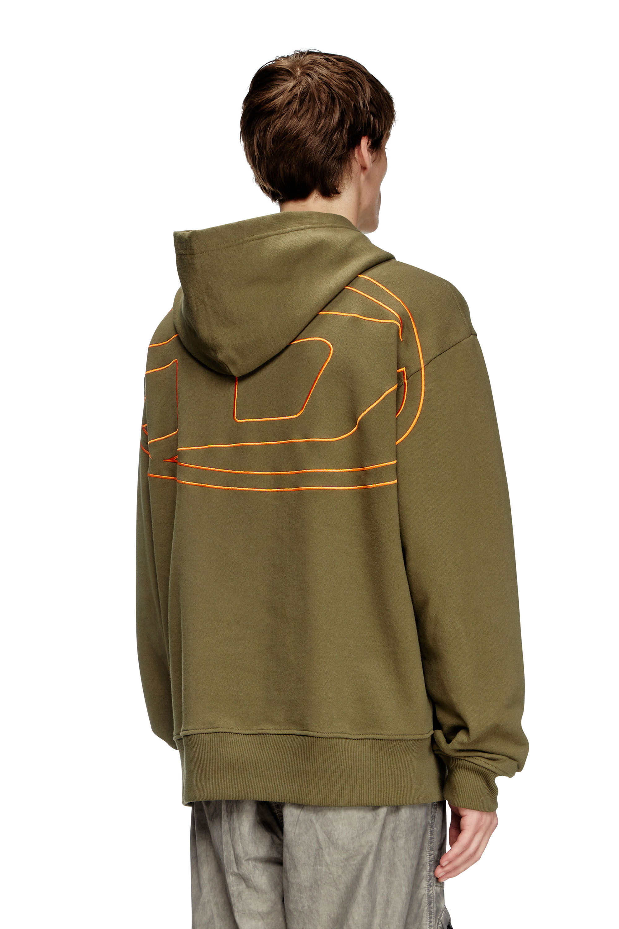 Diesel - S-MACS-HOOD-MEGOVAL-D, Male's Hoodie with logo embroidery in Military Green - 4