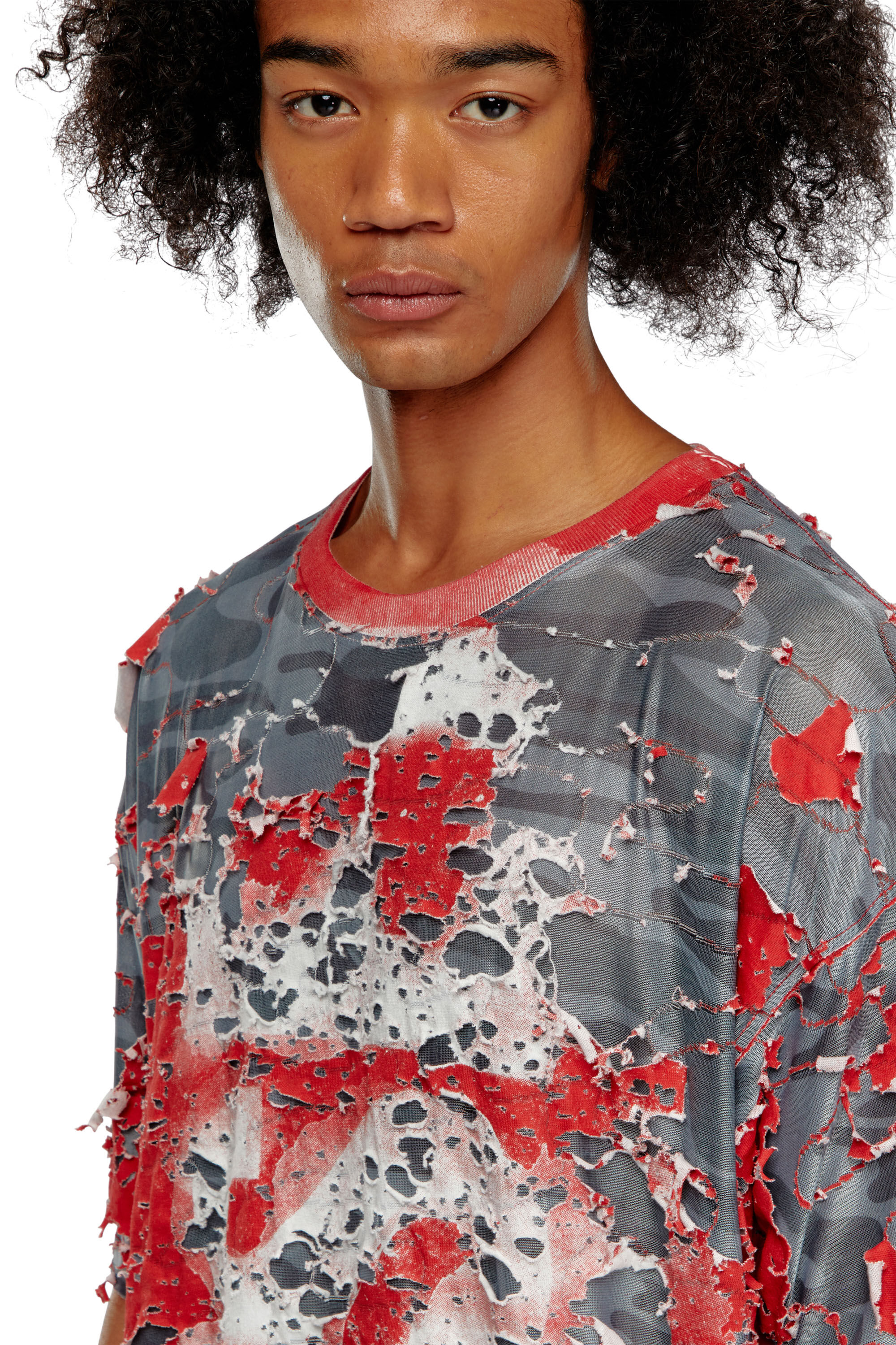 Diesel - T-BOXT-PEEL, Male's Logo T-shirt in destroyed jersey in Red - 4