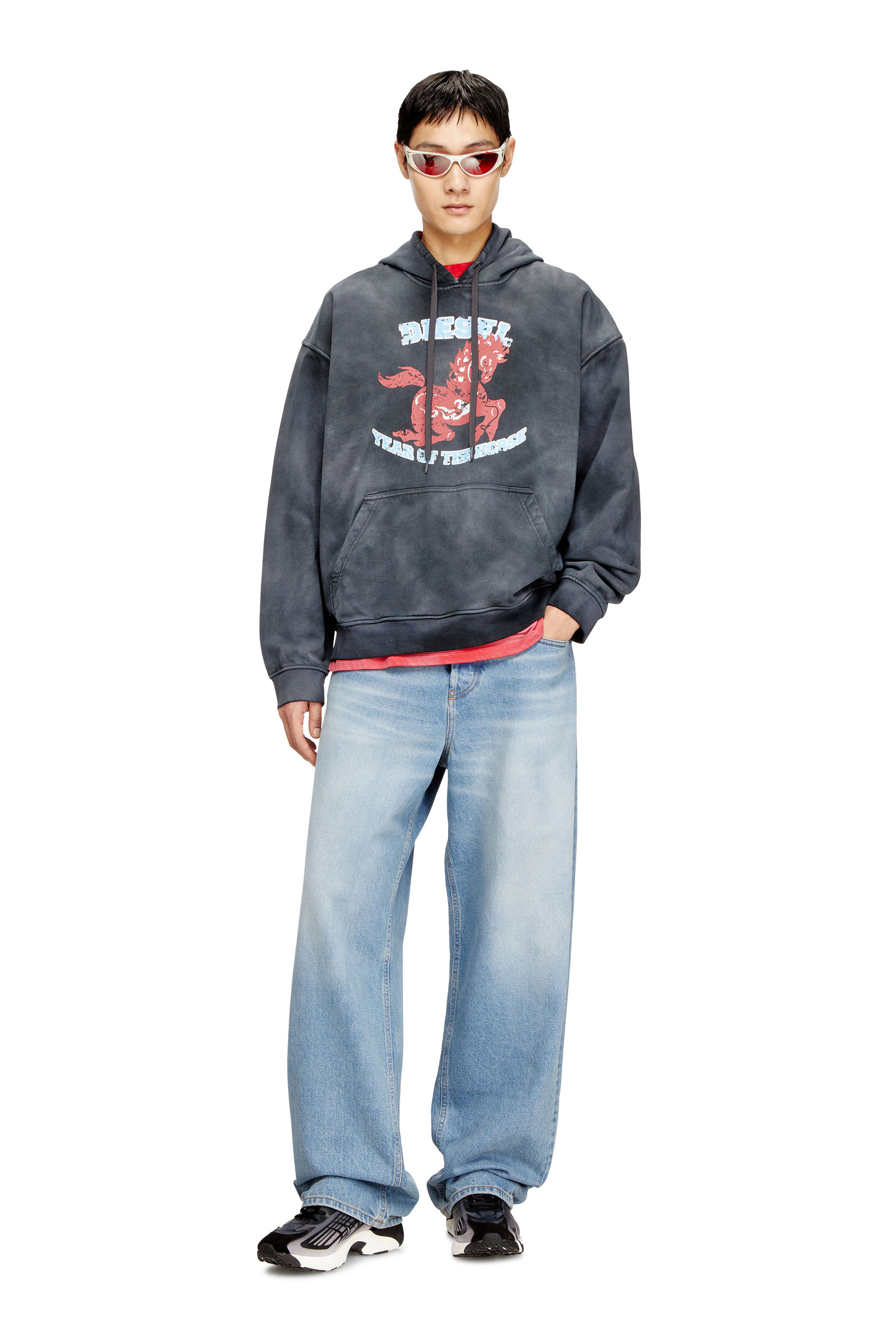 Men's Hoodie tie-dye with horse graphic print | Grey | Diesel