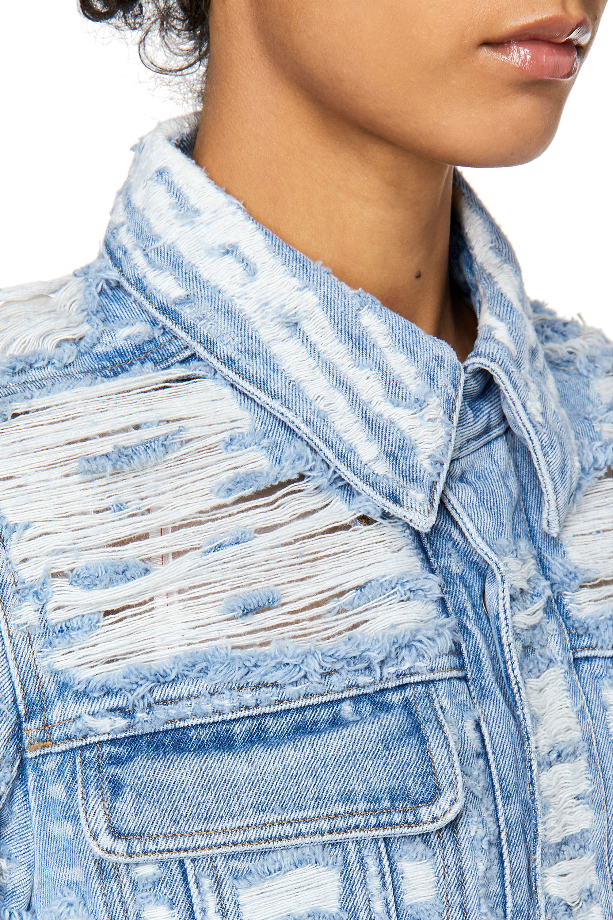 DIESEL LIBRARY DE-SLIMMY クロップドデニムジャケット DE-SLIMMY-FSC Woman: Cropped denim jacket with tiger breaks | Diesel