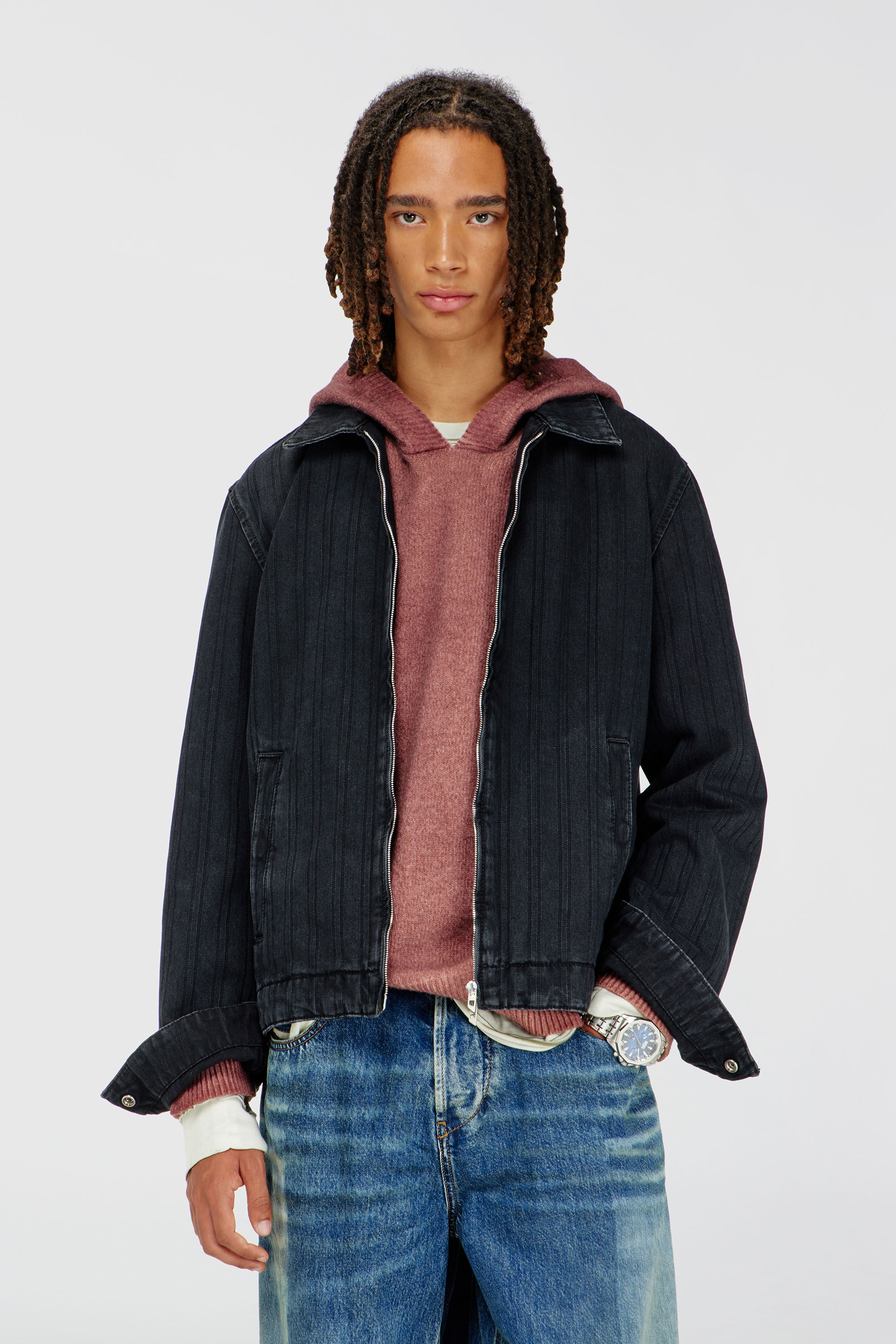 Diesel - D-ROHE, Veste en denim &agrave; rayures fines Homme in Noir - 3