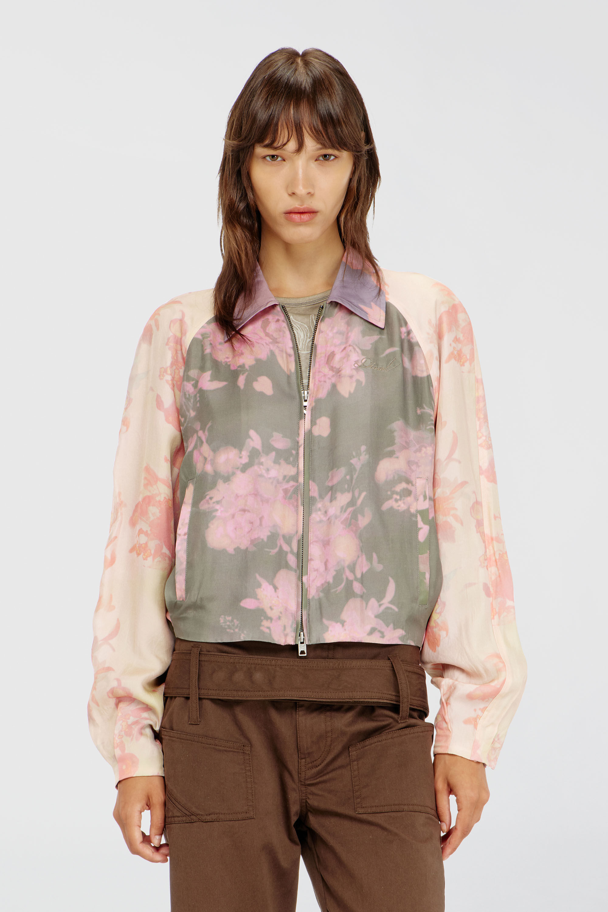 Women's Floral bomber jacket in crinkled acetate | Multicolor