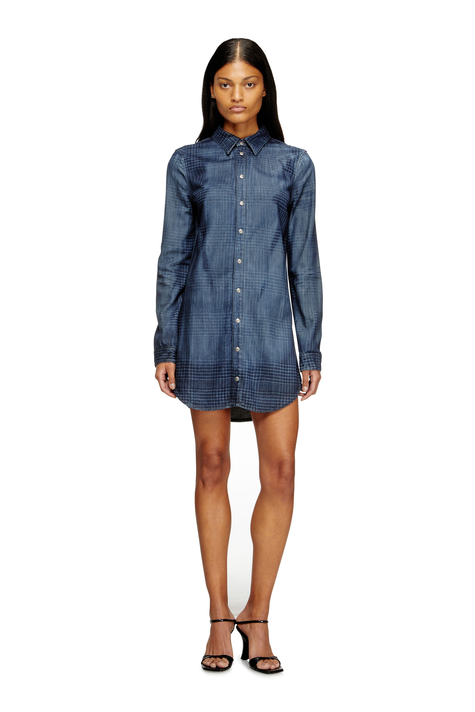Women's Shirt dress in fluid Prince of Wales denim | Blue | Diesel