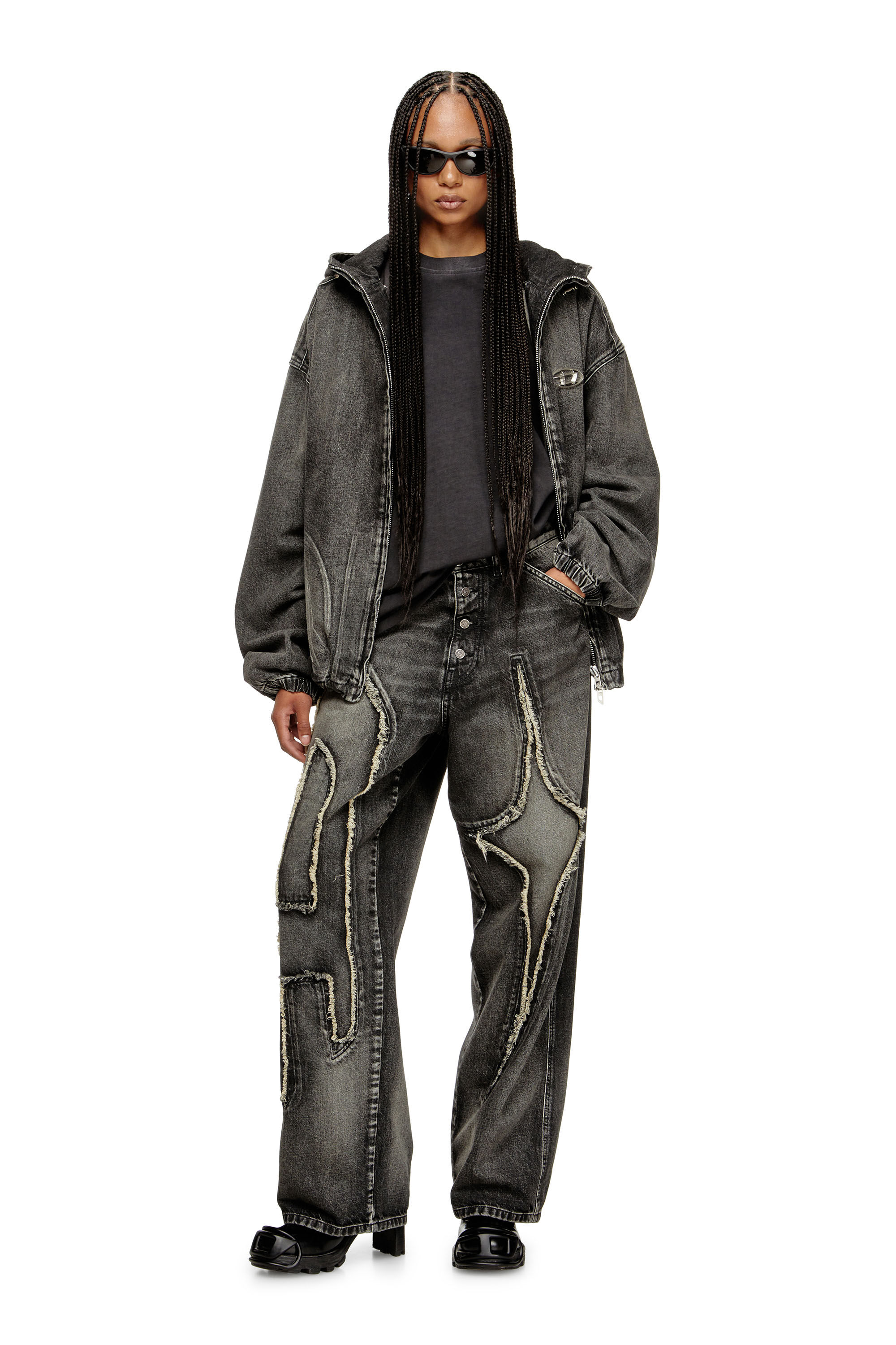 Diesel - THUGJACK, Unisex's Hooded jacket in faded denim in Black - 7