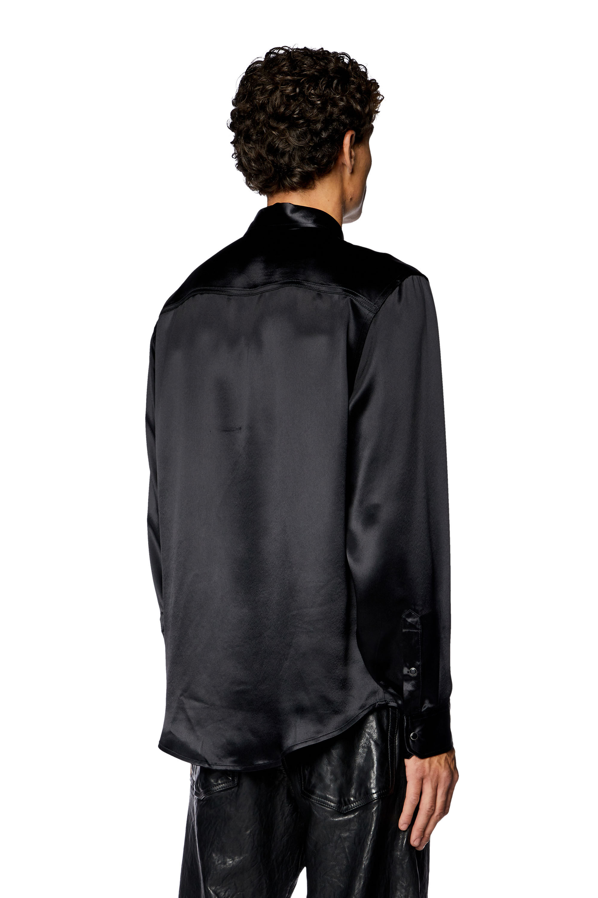 Diesel - S-RICCO, Chemise en satin avec col à logo brodé Homme in Noir - 5