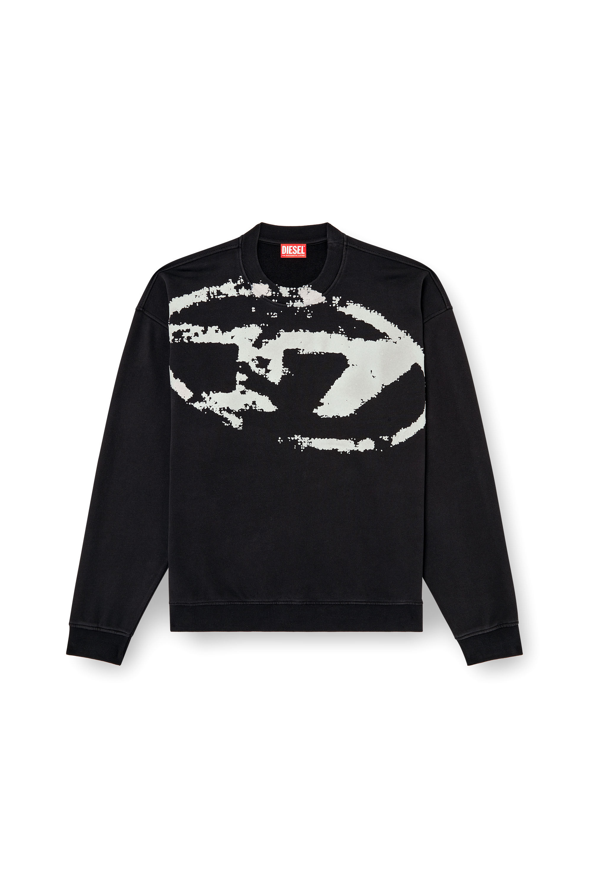 Men's Sweatshirt with distressed flocked logo | Black | Diesel