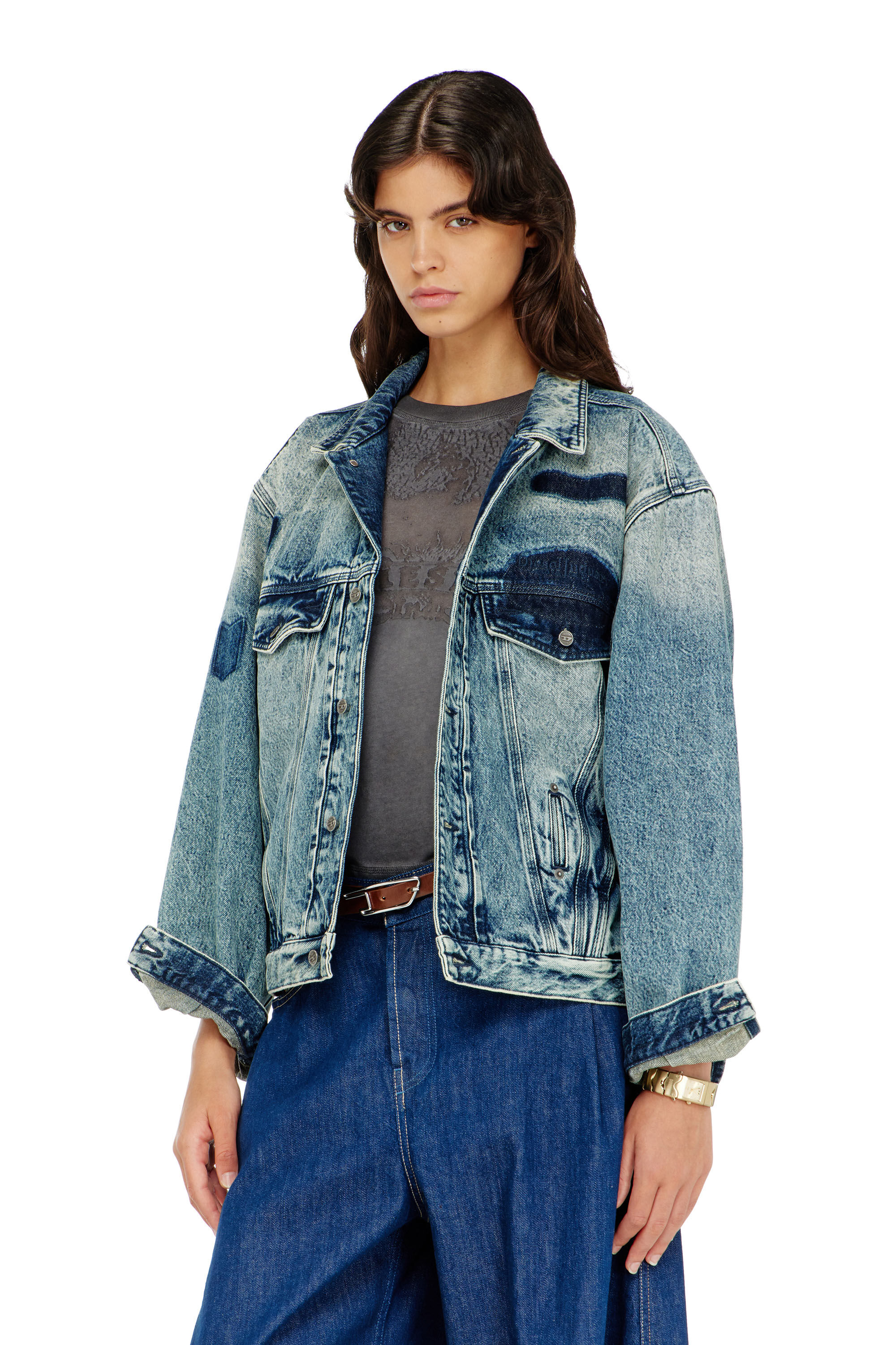 Women's Trucker jacket with patch effects | Blue | Diesel {{Country}}