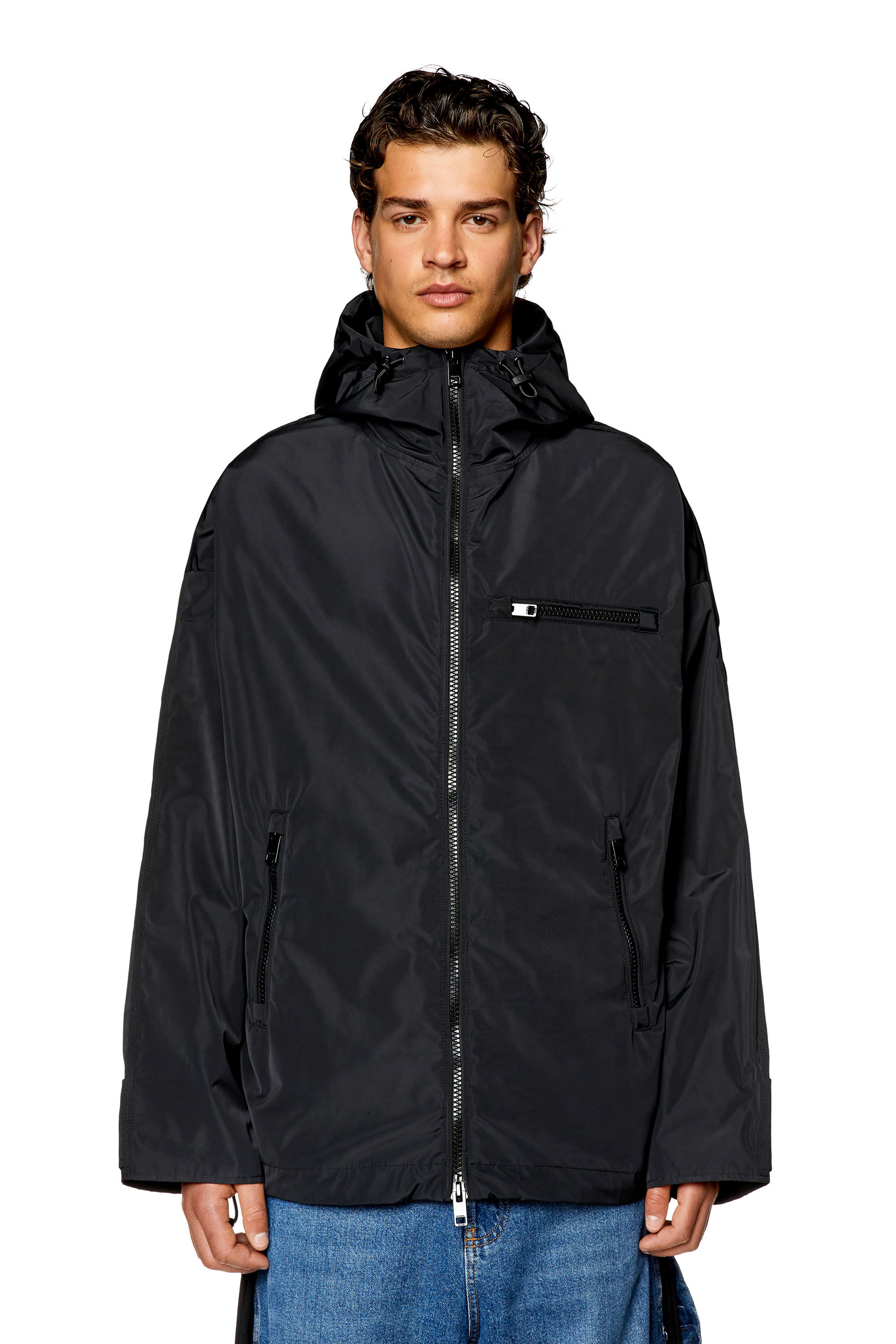 Diesel - W-HENNESS, Man's Nylon jacket with piped oval D logo in Black - 4