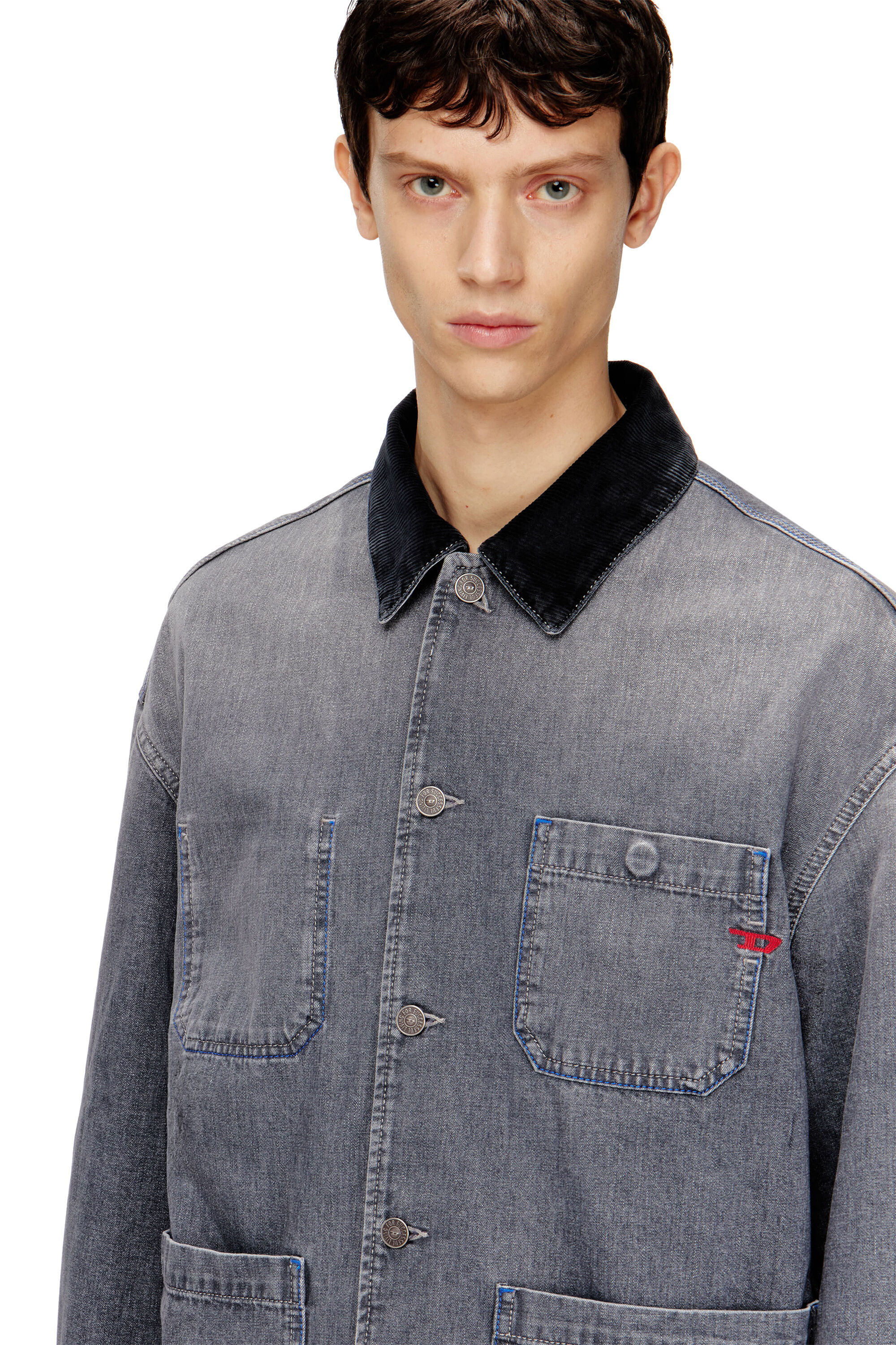 Diesel - D-STACK-U-L, Chaqueta vaquera de estilo utilitario con cuello en contraste Unisex in Gris - 4