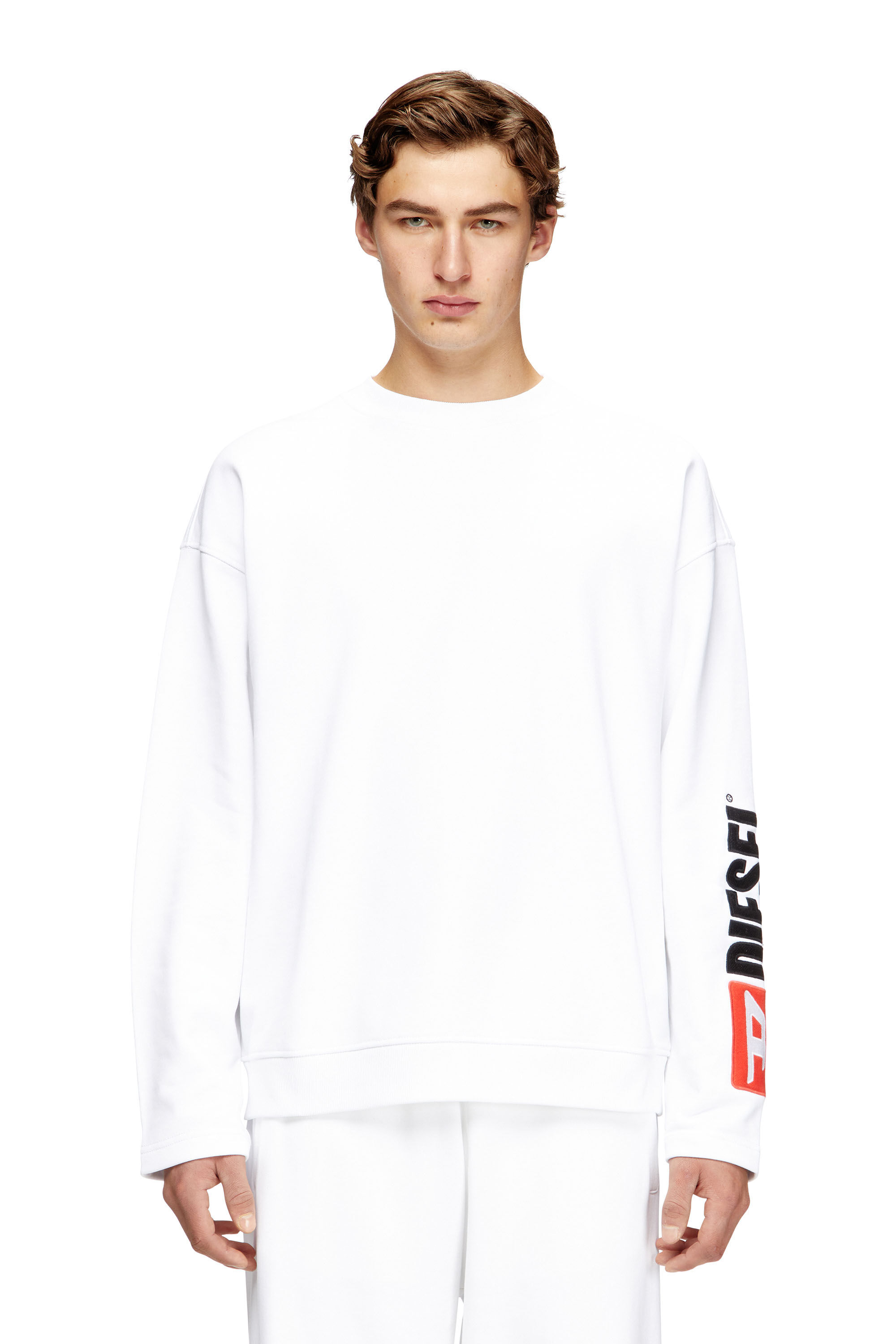 Men's Crewneck sweatshirt with logo patch embroidery | White | Diesel