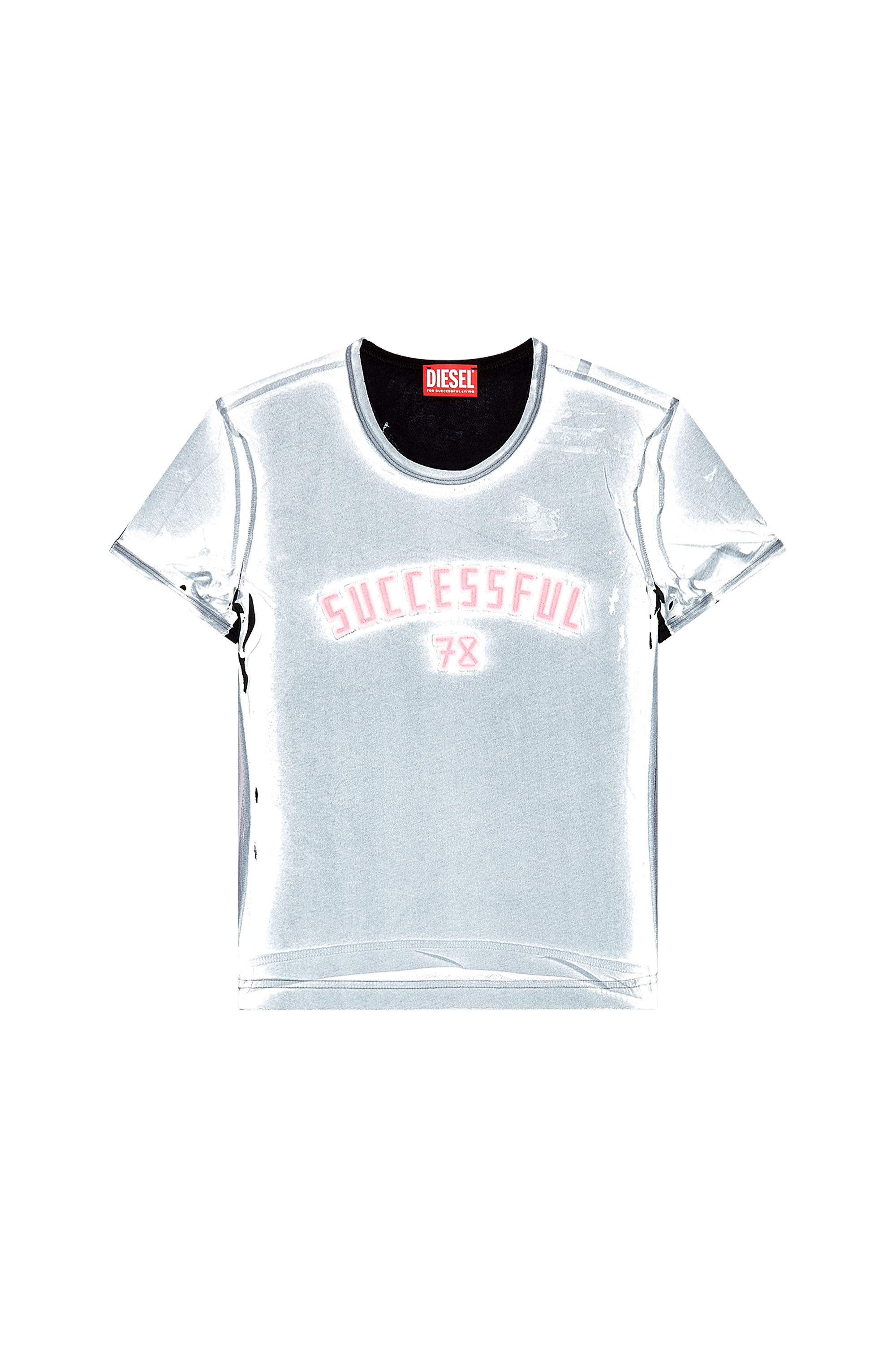 Diesel - T-UNCUTIE-LONG-M2, Female's Printed T-shirt with logo appliqués in Light Blue - 2