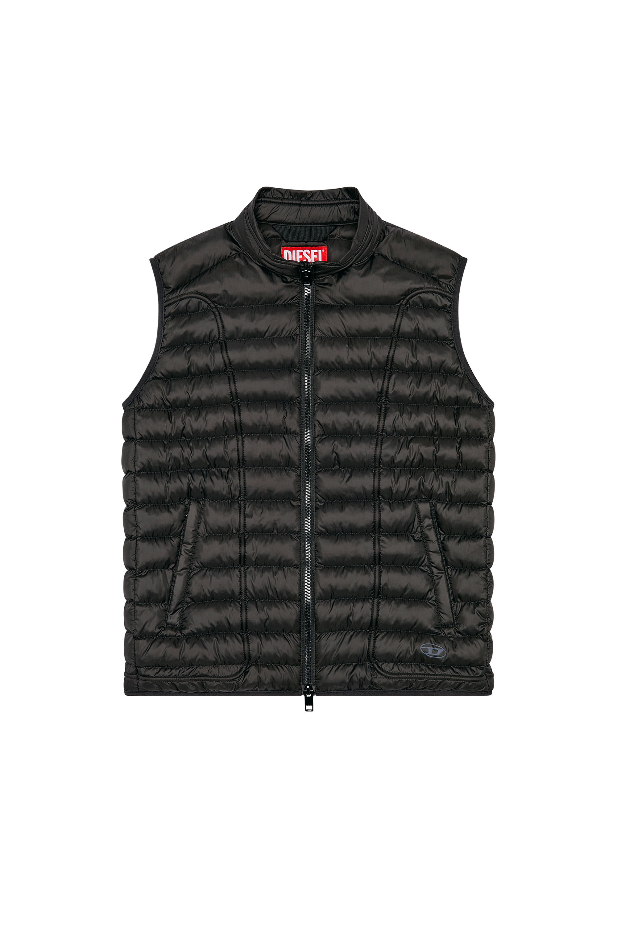 Diesel - W-HAWKYL-SL, Male's Padded nylon vest with piping in Black - 2