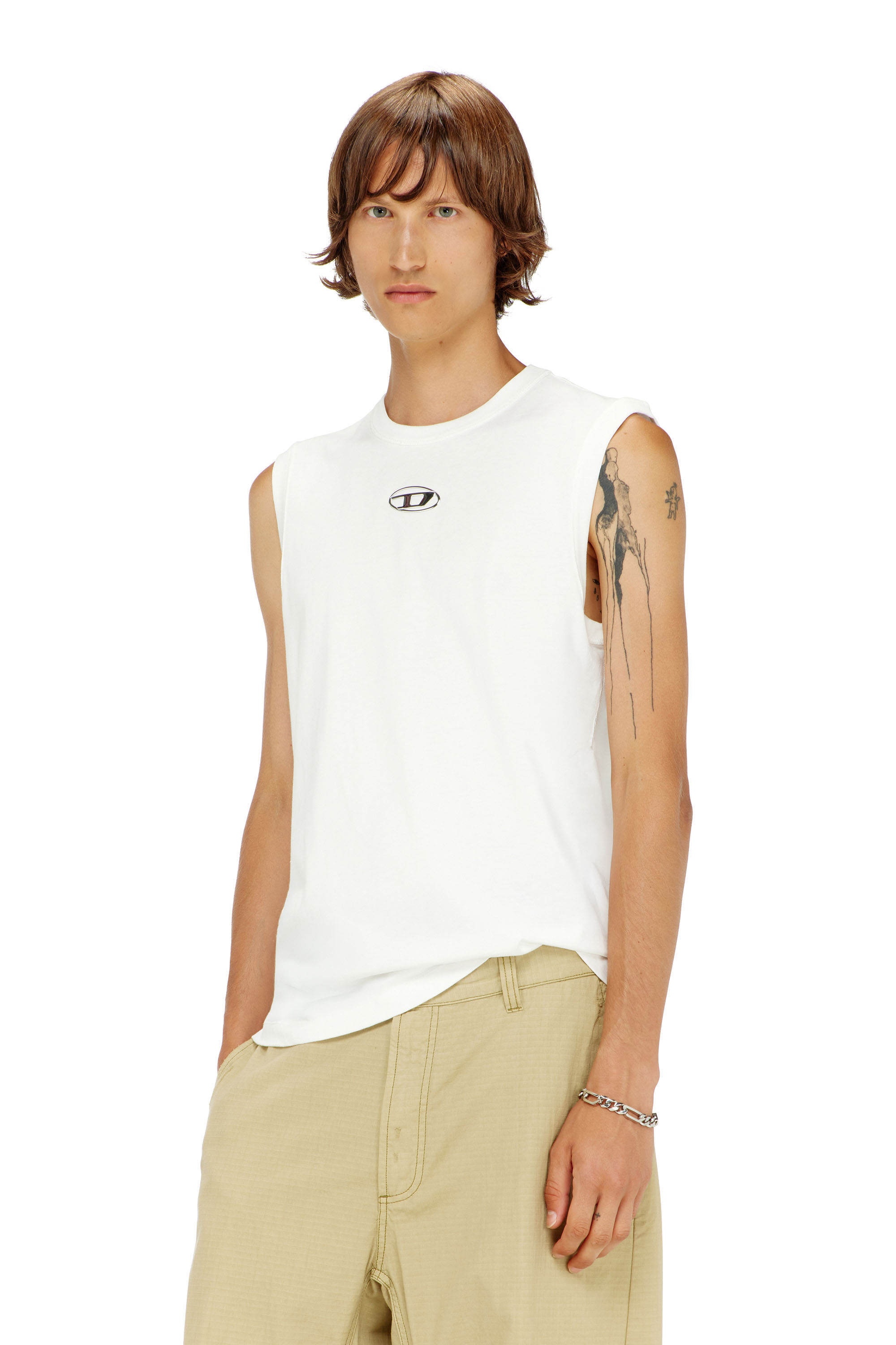 Men's Cotton tank top with metallic Oval D | White | Diesel US