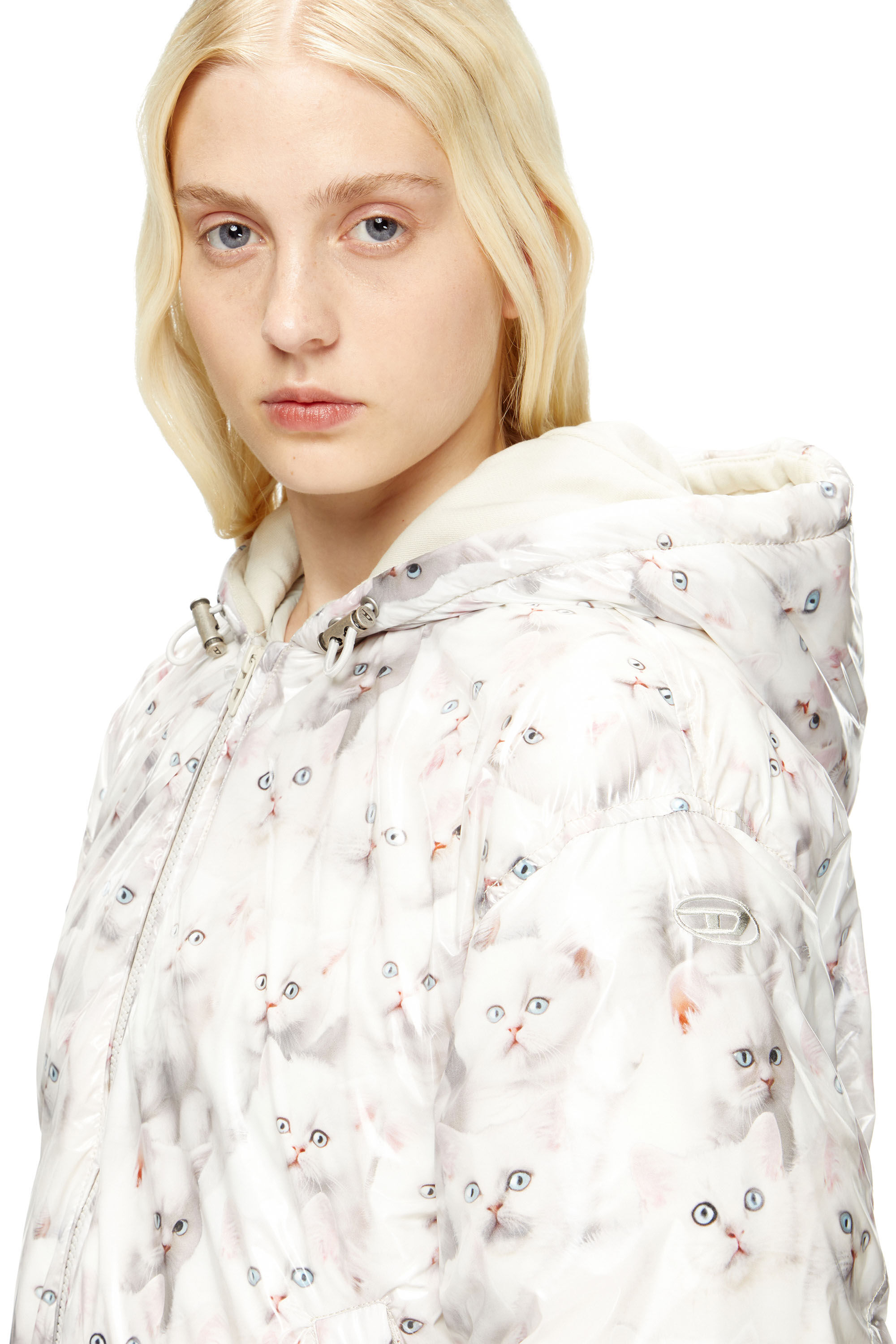 Diesel - W-INNER-R1, Female's Padded jacket with cat print in White - 4