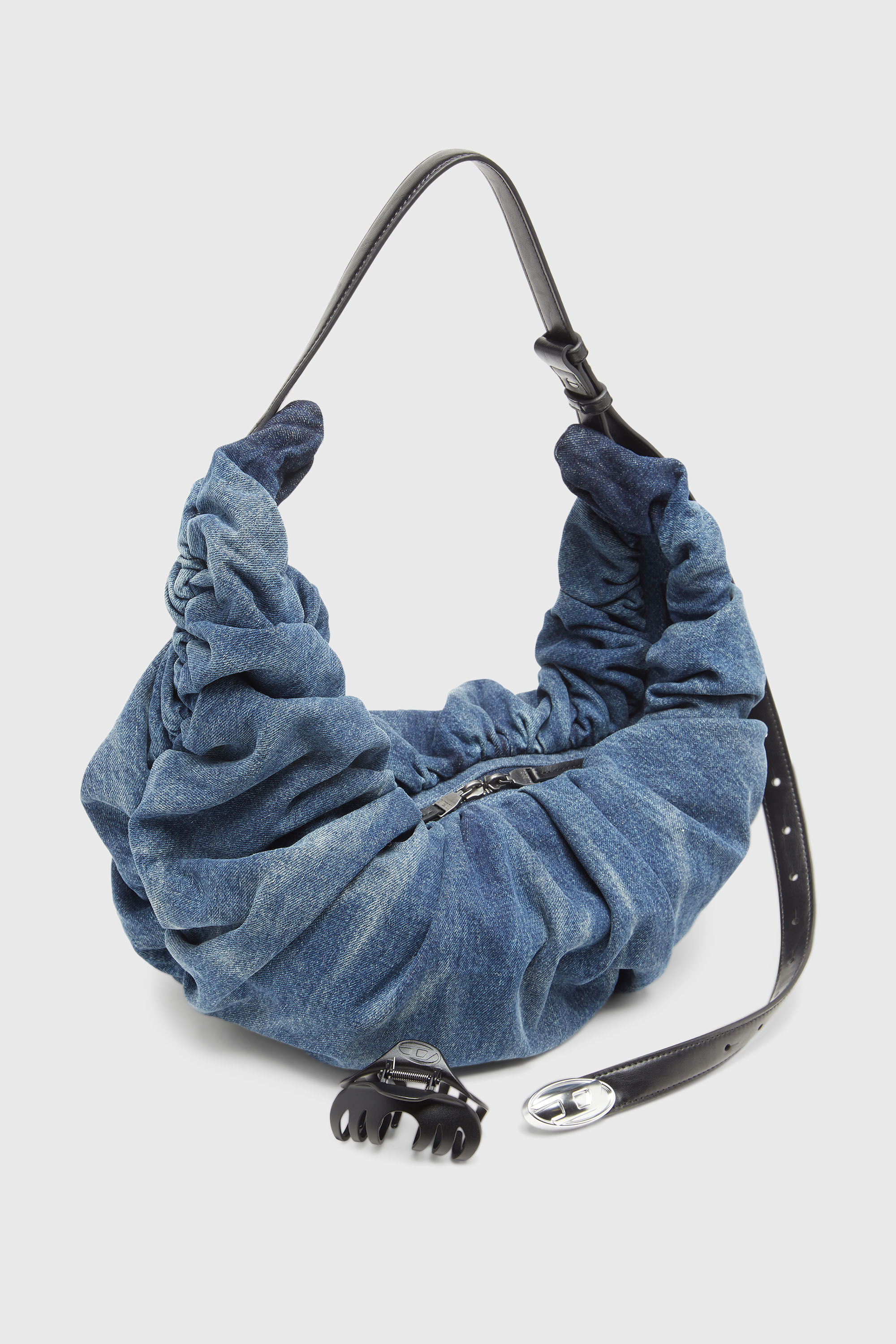 Women's Grab-D-Large scrunched hobo bag in treated denim | Blue