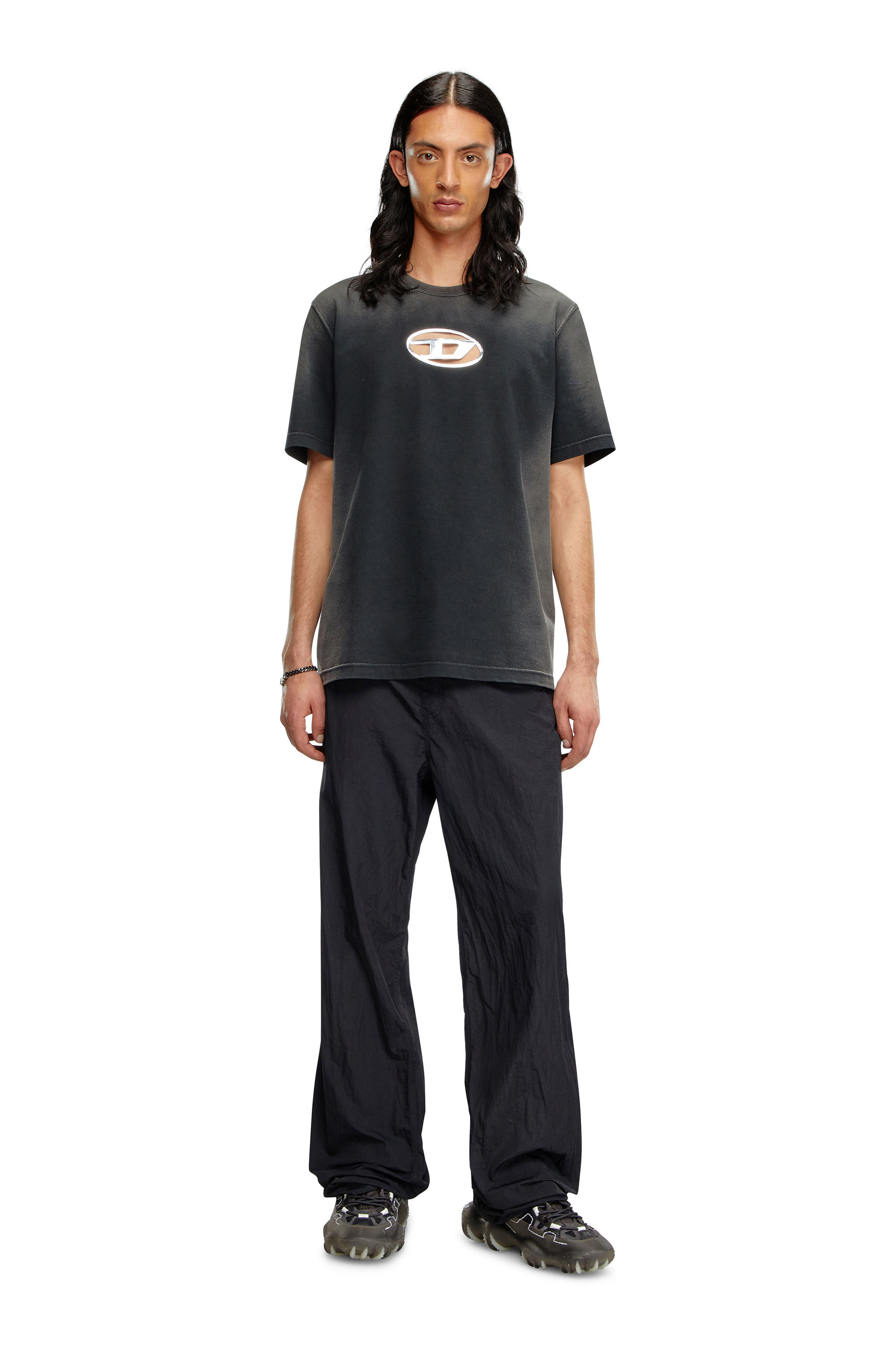 Diesel - T-ADJUST-Q8, Man's Faded T-shirt with cut-out Oval D logo in Black - 1