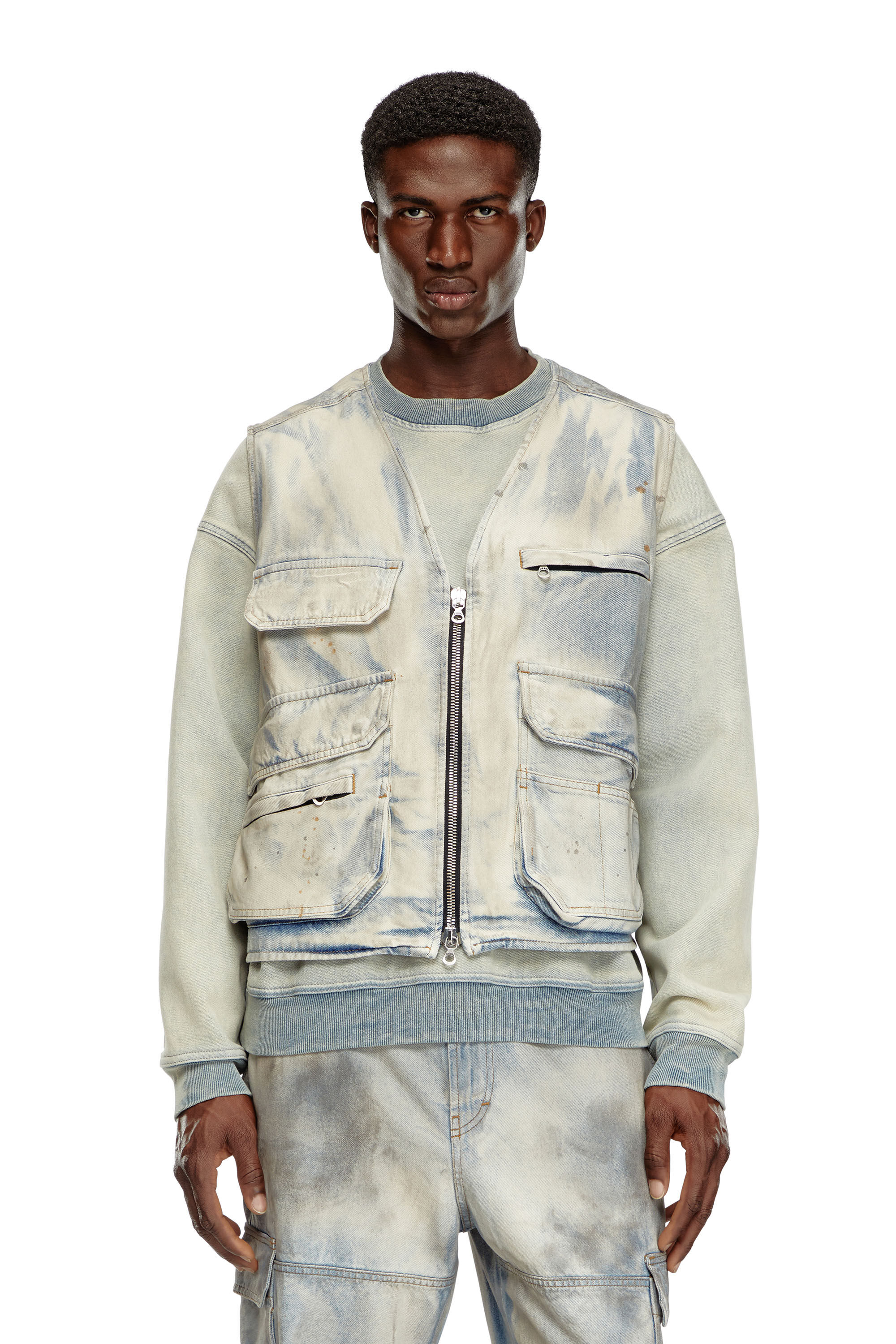 Diesel - D-SAMP-S, Male's Sleeveless jacket in solarised denim in Blue/White - 6