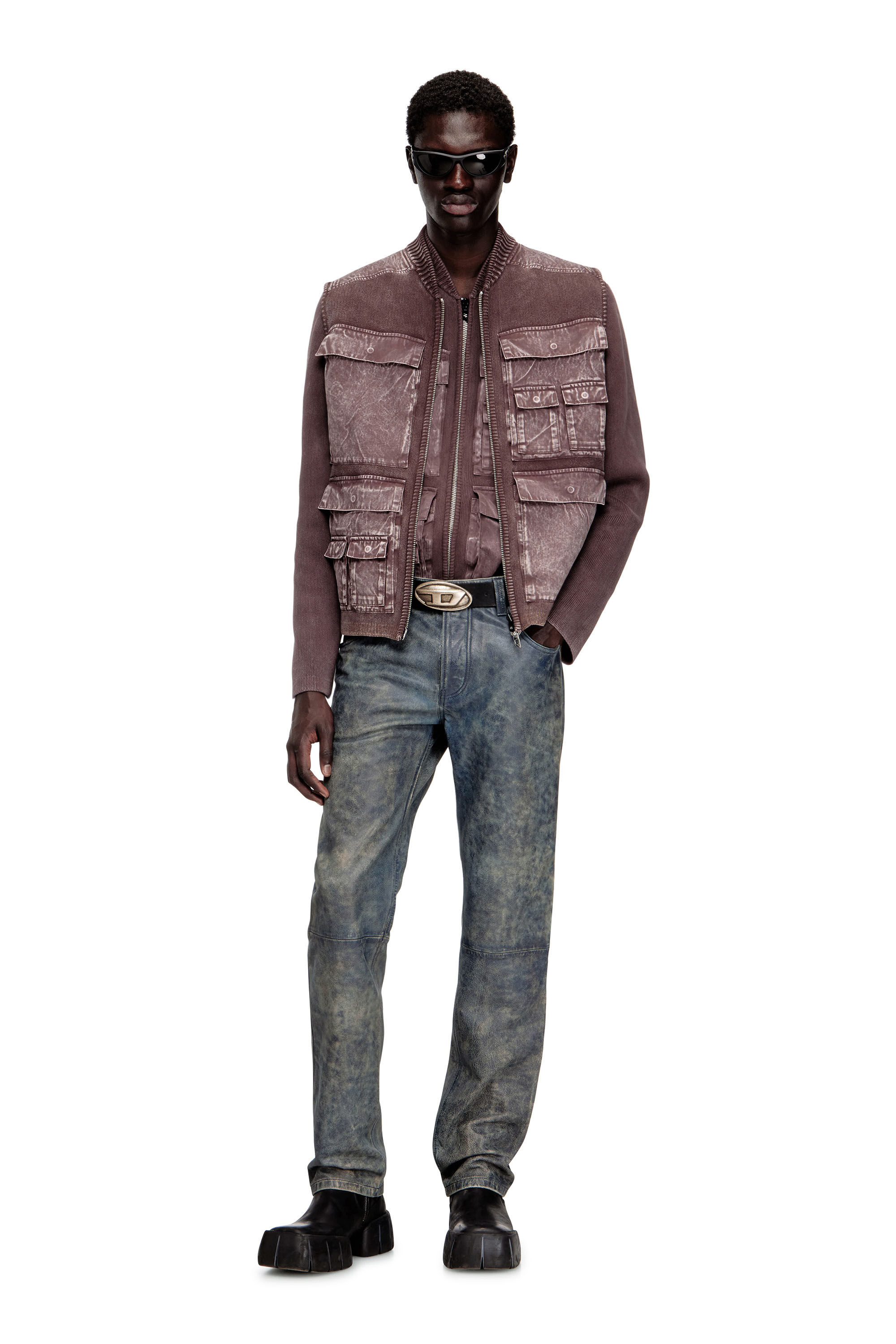 Men's Zip-up knitted vest with cargo pockets | Brown | Diesel