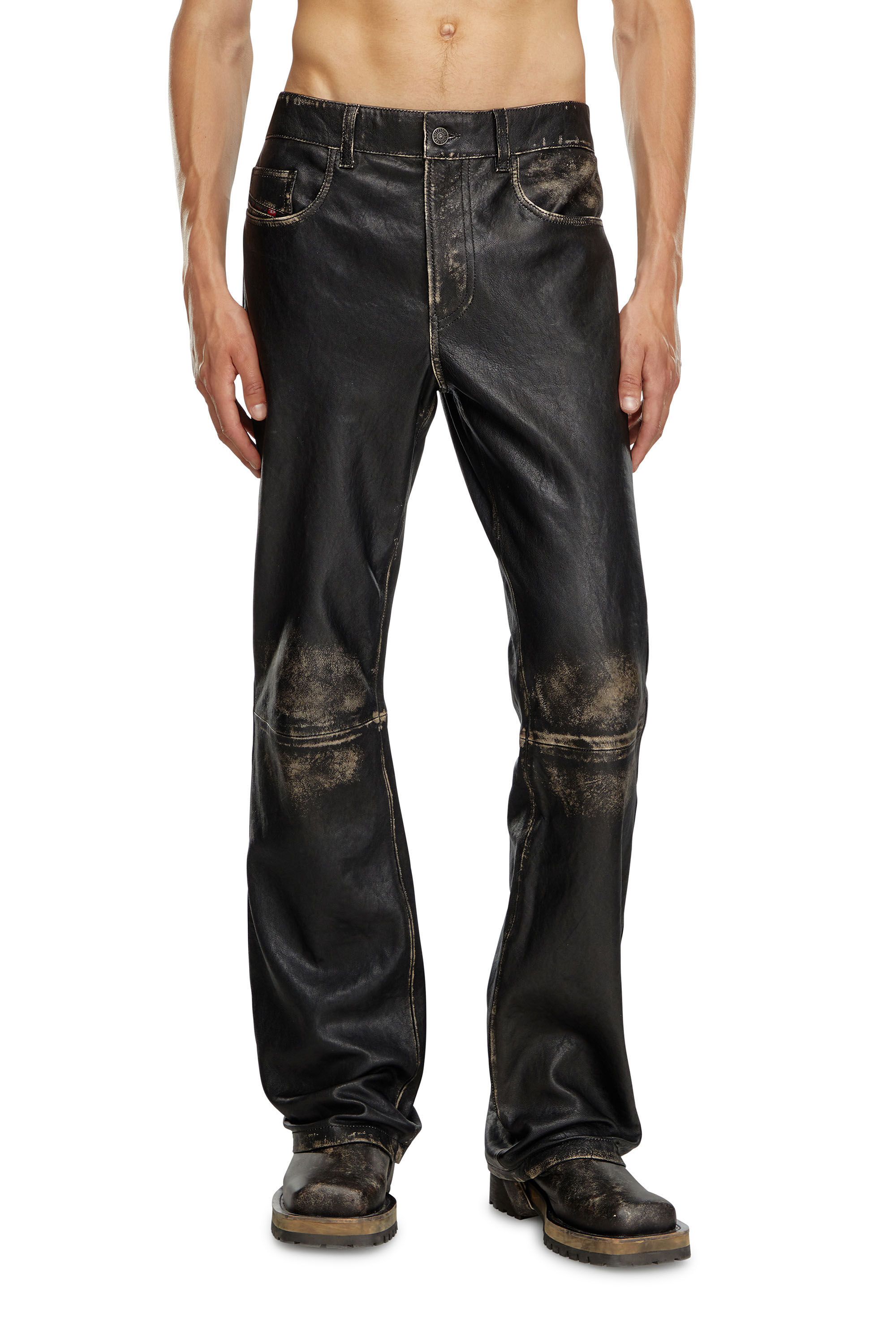 Diesel - P-BLIXIA, Male's Distressed leather pants in Black - 3
