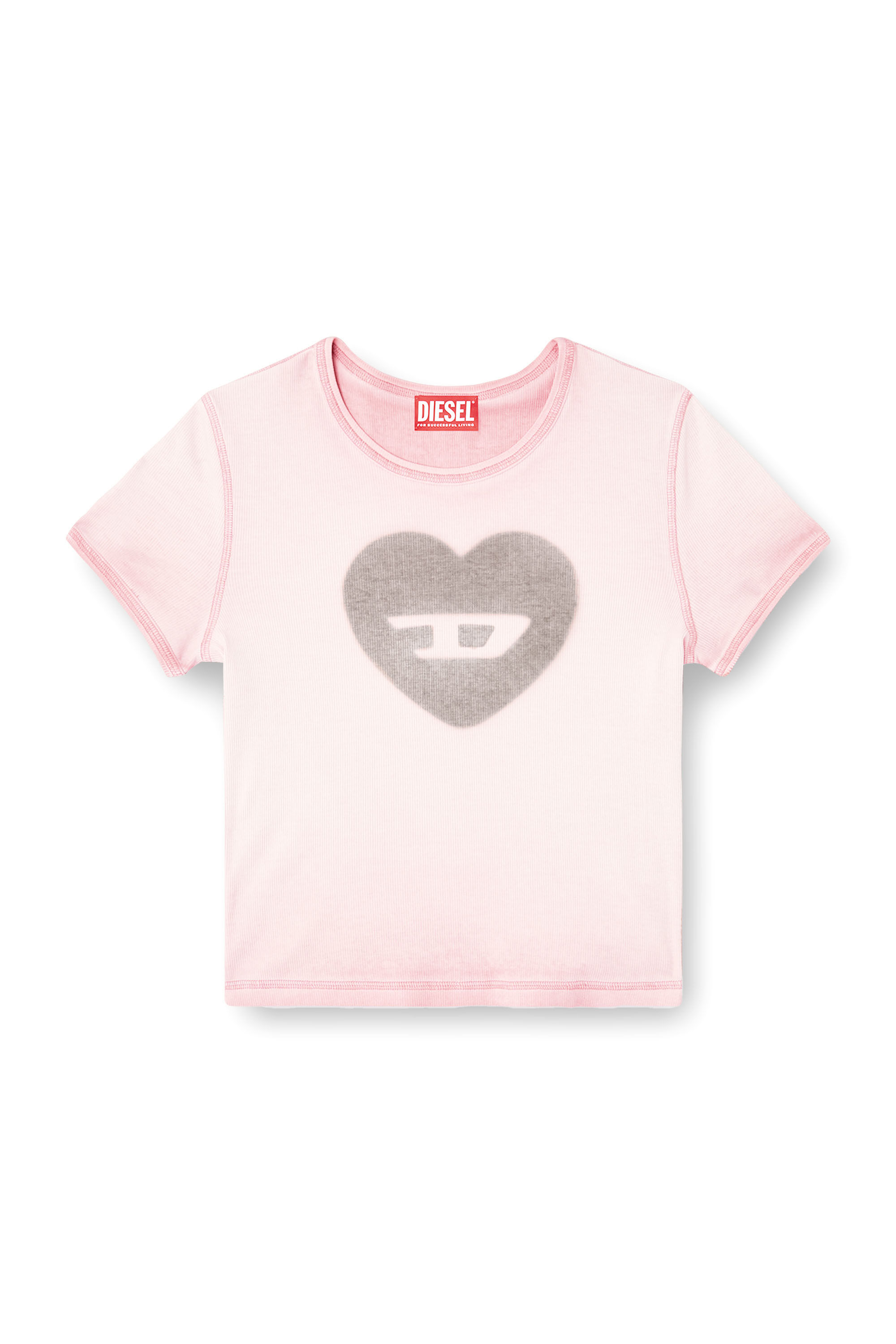 Women's Ribbed T-shirt with watercolour heart D | Pink | Diesel