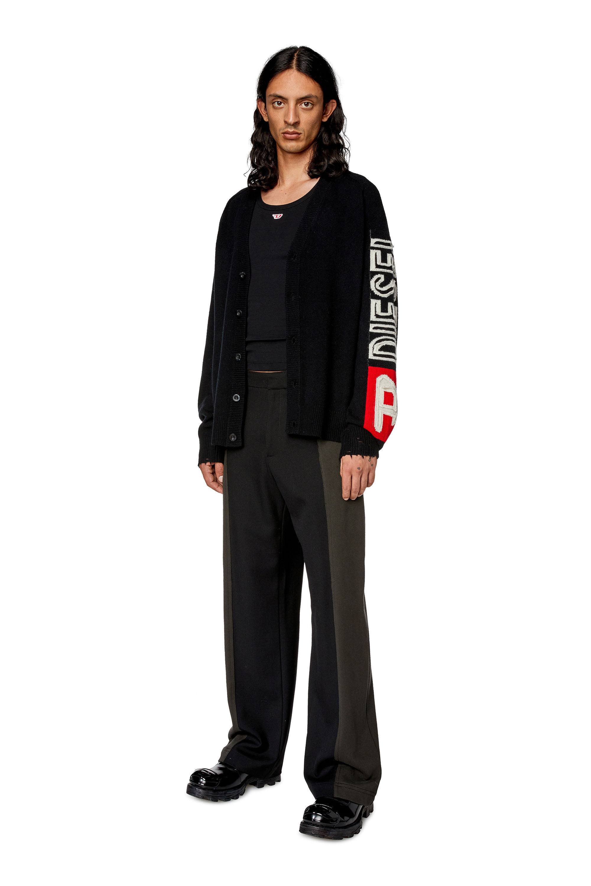 Diesel - K-SARRI, Male's Wool cardigan with cut-up logo in Black - 1