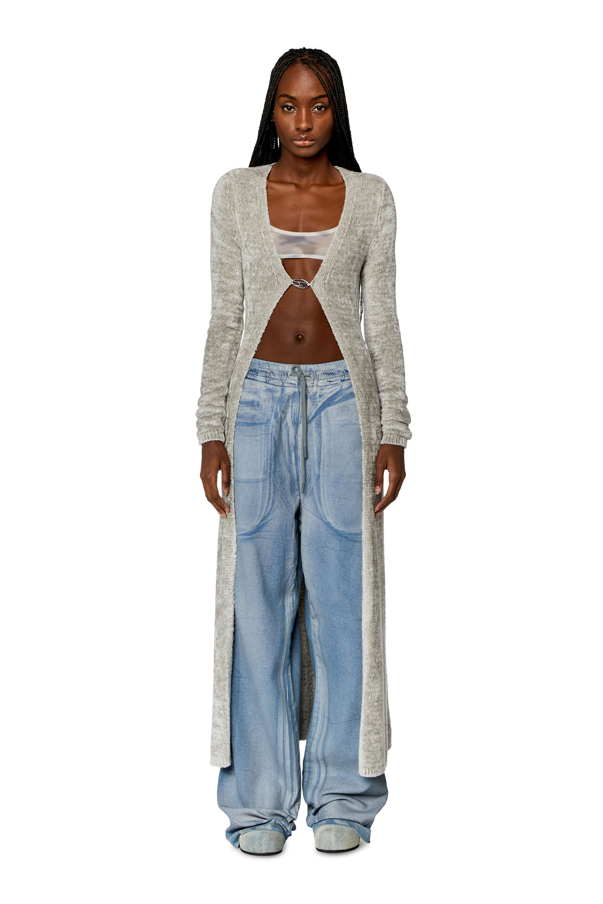 Diesel - M-CAROL, Woman's Long fuzzy chenille cardigan in Grey - 5