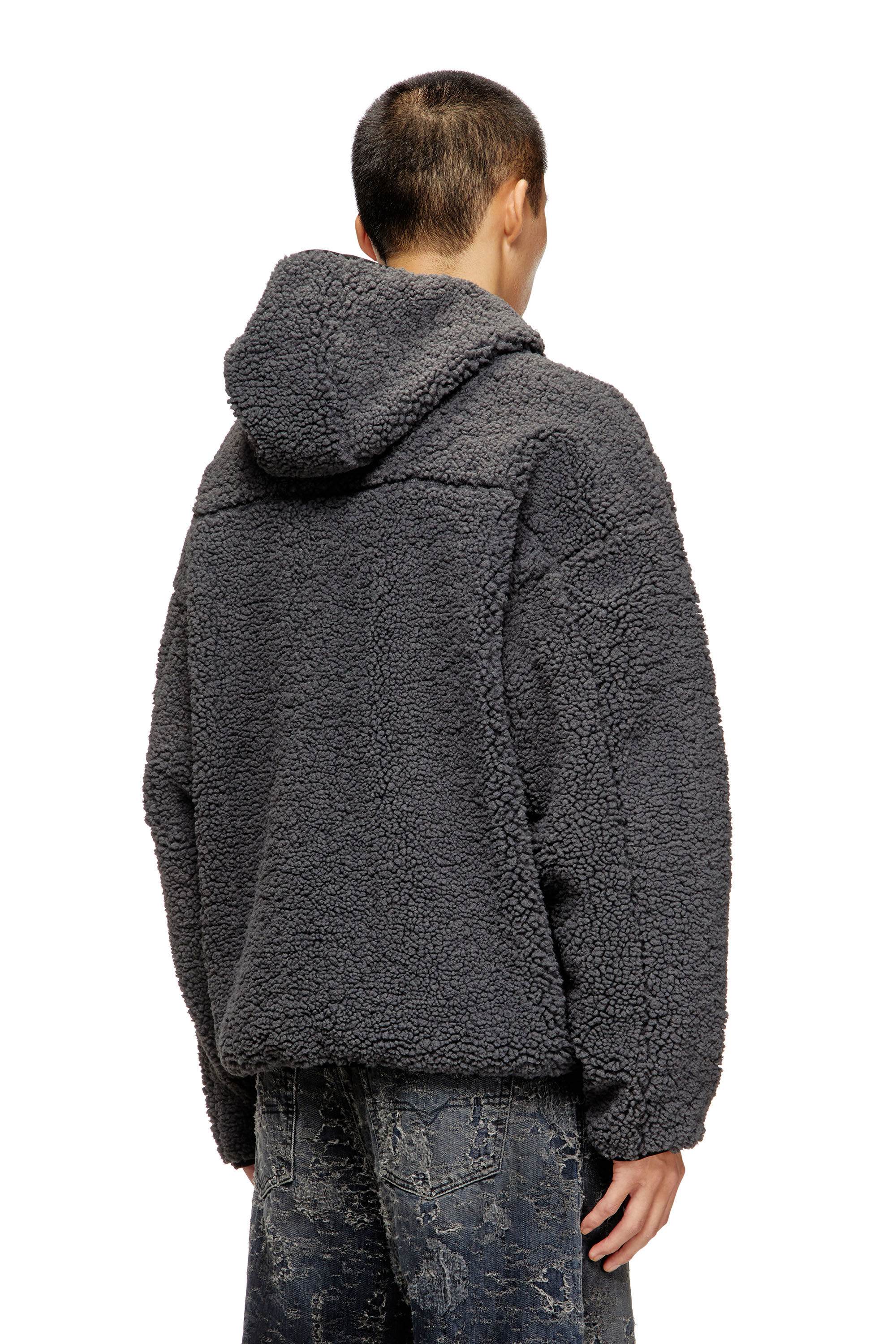 Diesel - S-ZAT, Male's Teddy hoodie sweatshirt in Dark Grey - 4