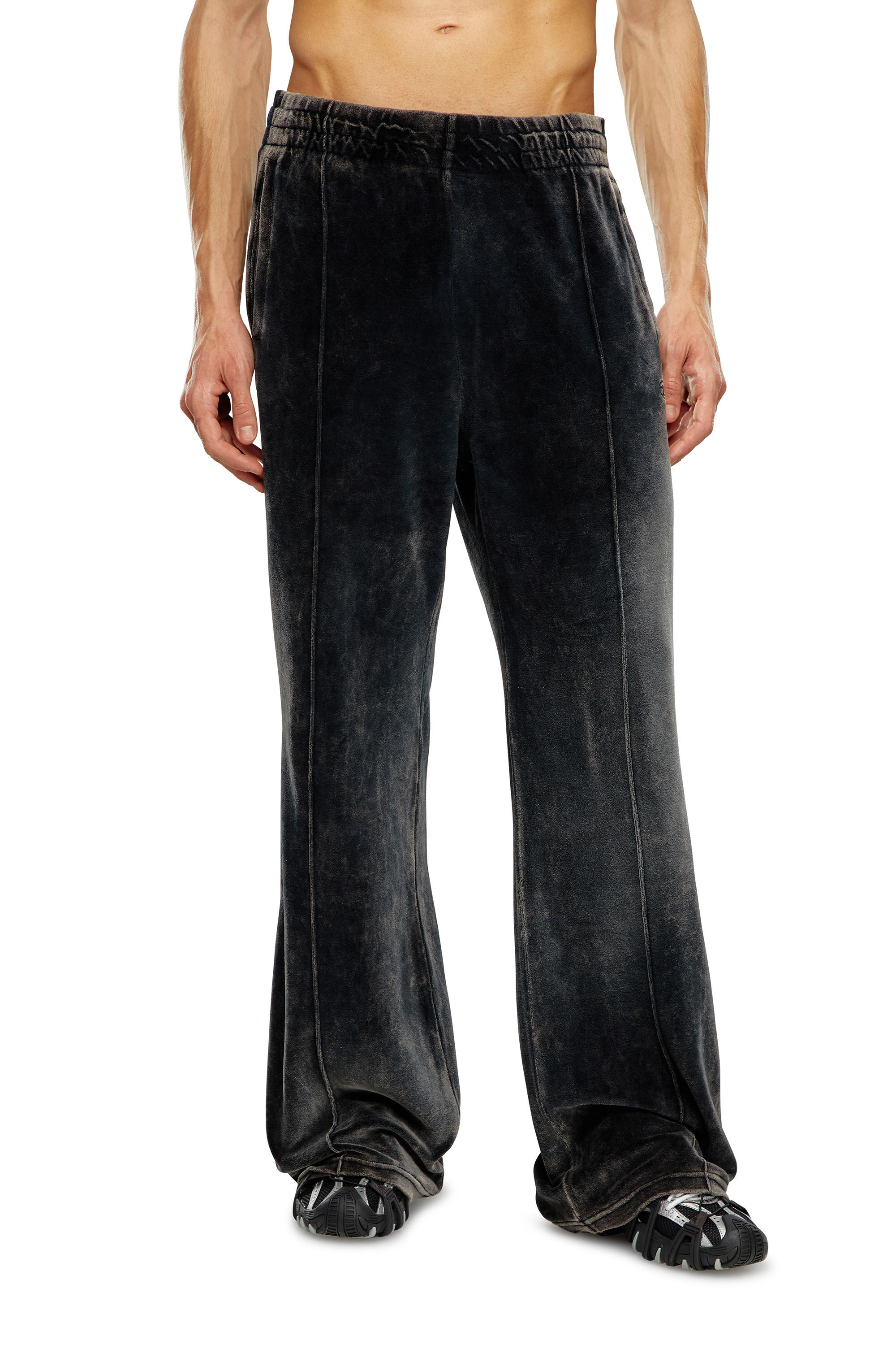 Diesel - P-OZAMP, Pantalon de survêtement ample en chenille délavé à l'acide Homme in Noir - 3