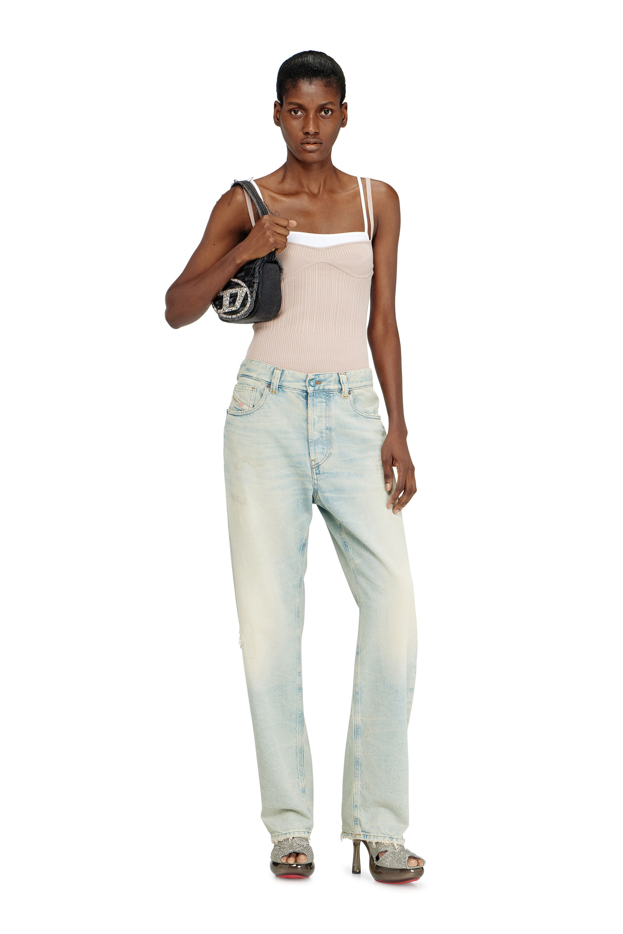 Women's 1DR-Iconic shoulder bag in canvas and leather | Black | Diesel