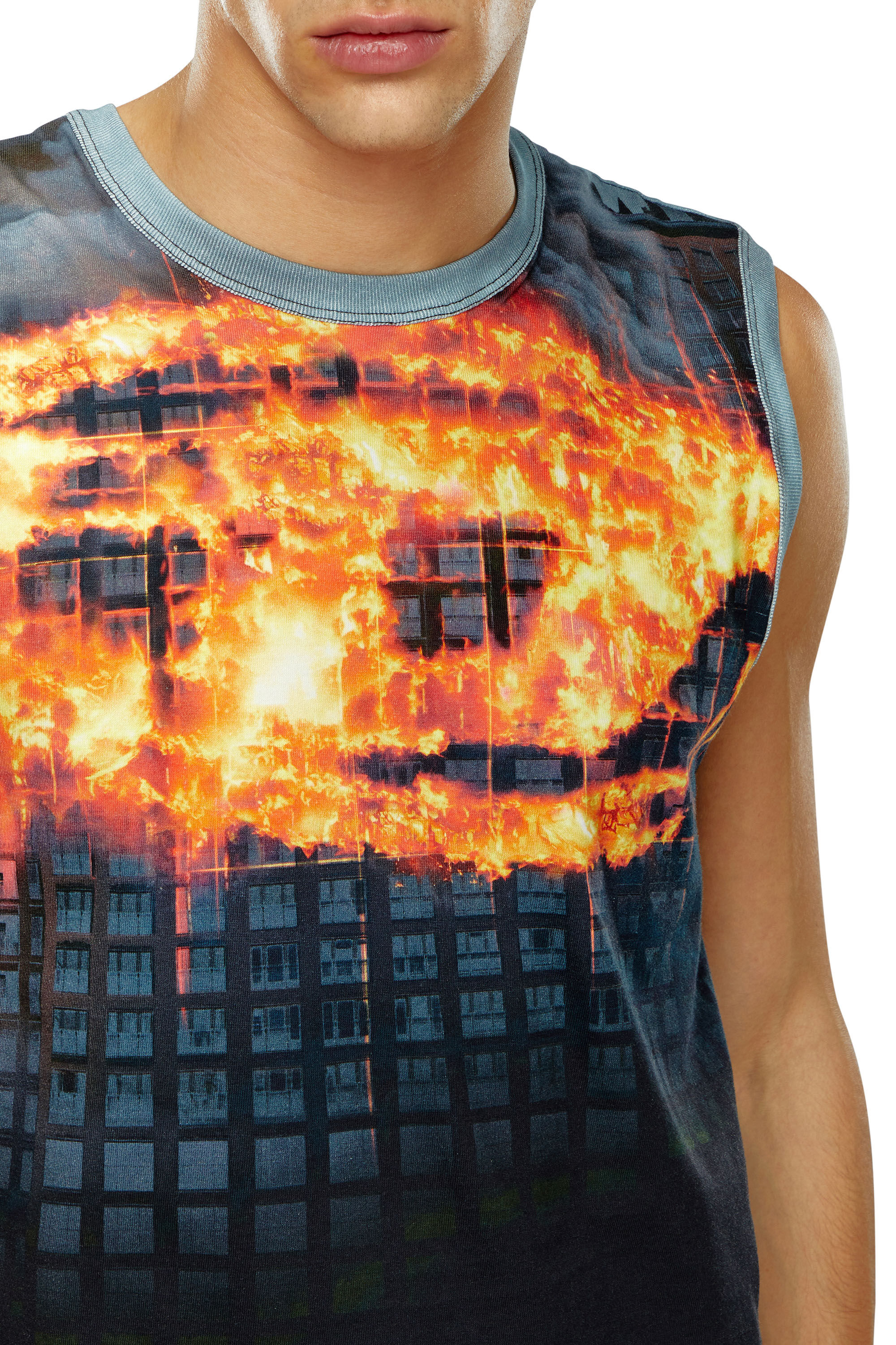 Diesel - T-BISCOUP, Male's Tank top with burning Oval D poster in Dark Blue - 4