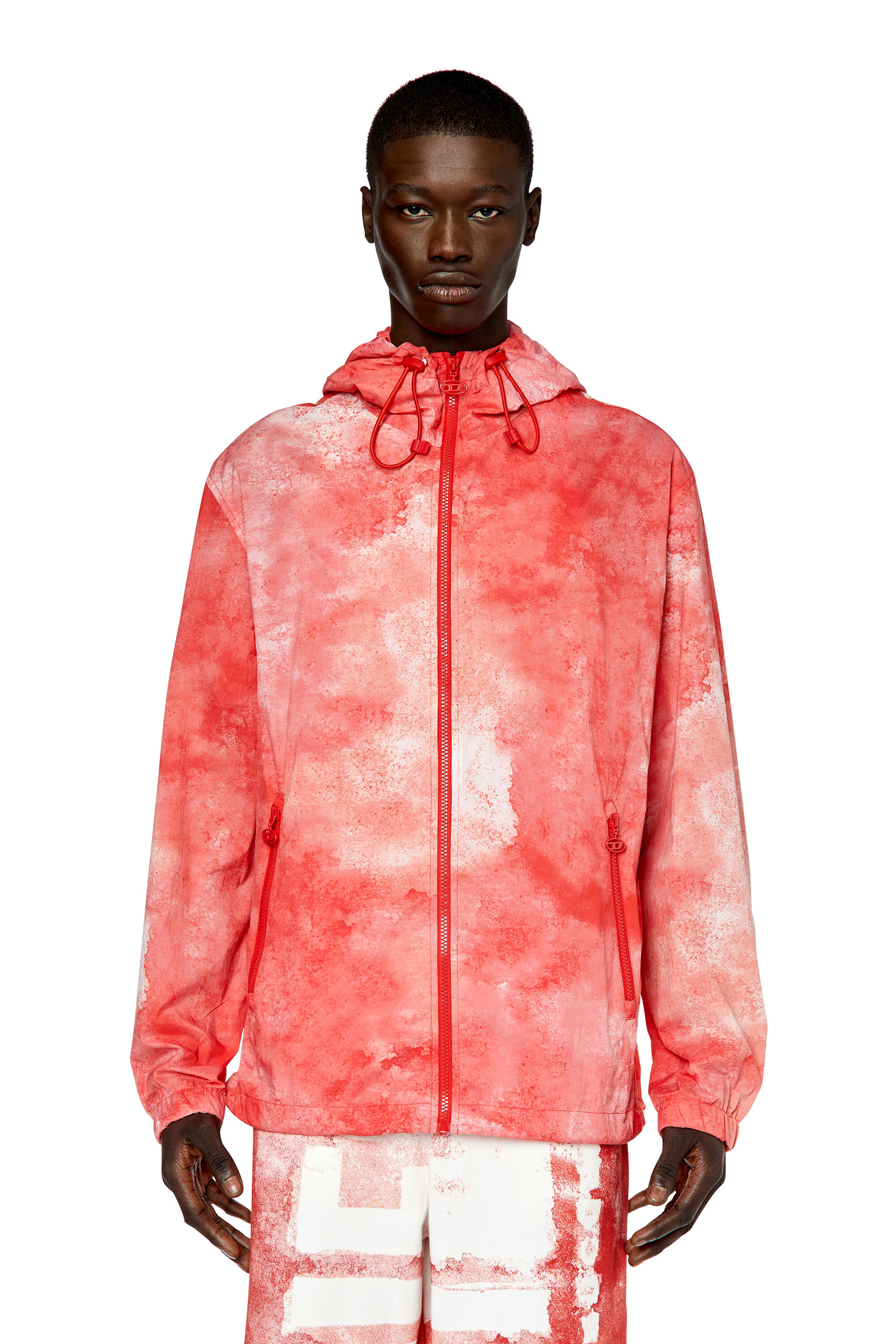 Diesel - J-WARRETT-LOGO, Male's Watercolour-effect windbreaker with logo in Red - 5
