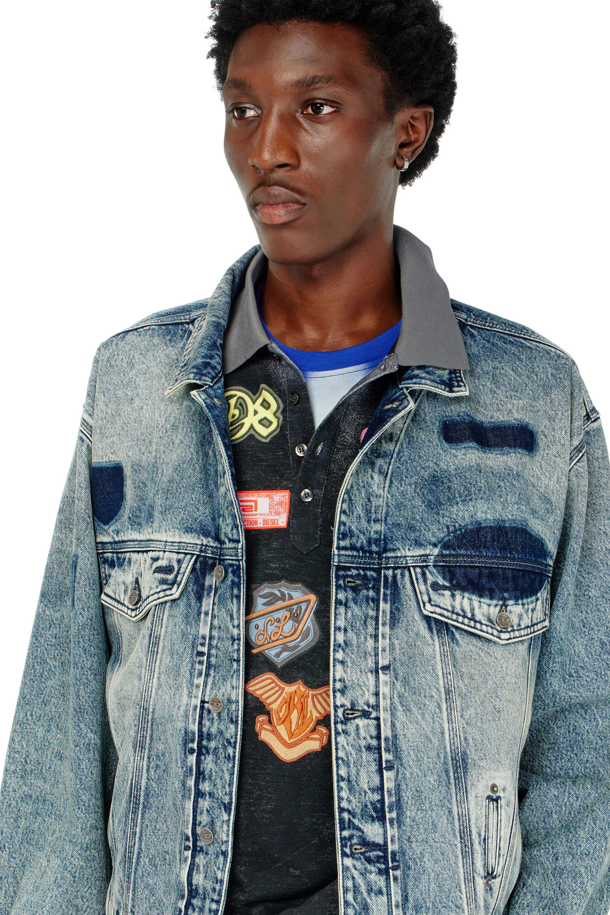 Women's Trucker jacket with patch effects | Blue | Diesel {{Country}}